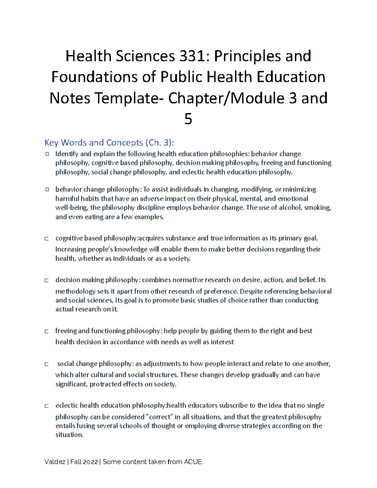 331+Chapters+3+and+5+Notes - Health Sciences 331: Principles and ...