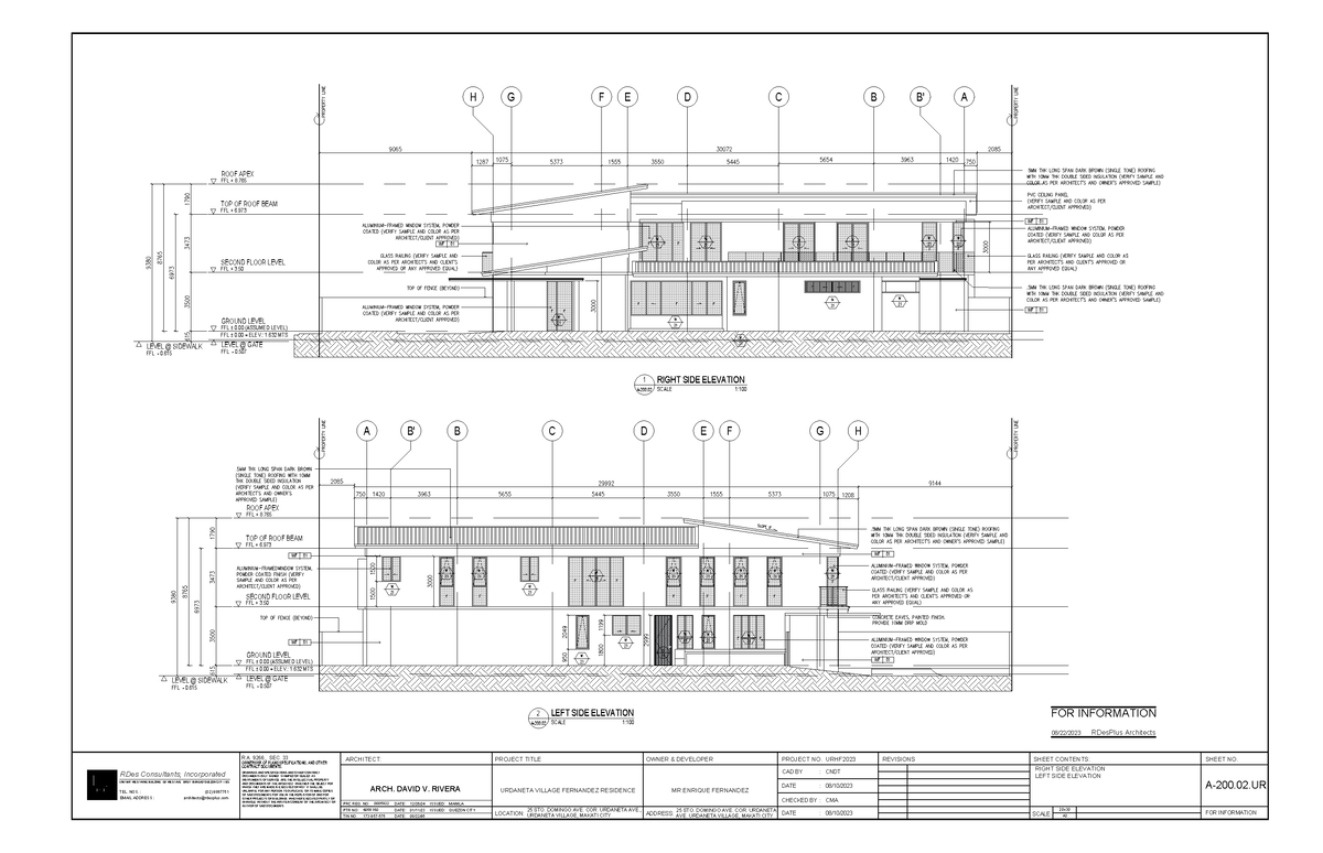 A-200 - PLAN DRAWING - H G F E D C B B' A FFL ± 0 = ELEV.: 1 MTS SECOND ...