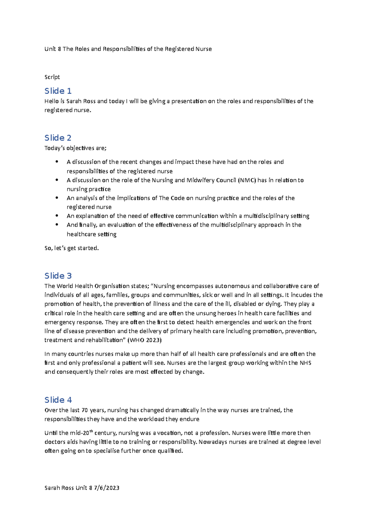 Unit 8 The Roles and Responsibilities of the Registered Nurse unit 8 ...