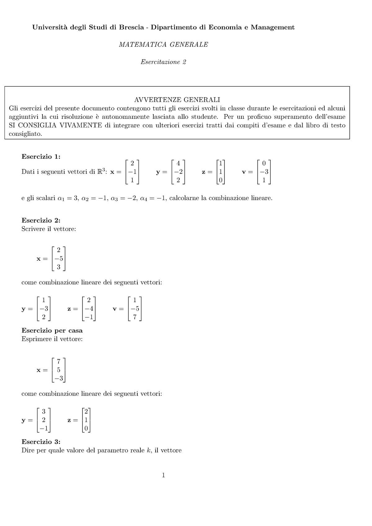 Esercitazione Di Matematica Generale 2 - Universit`a Degli Studi Di ...