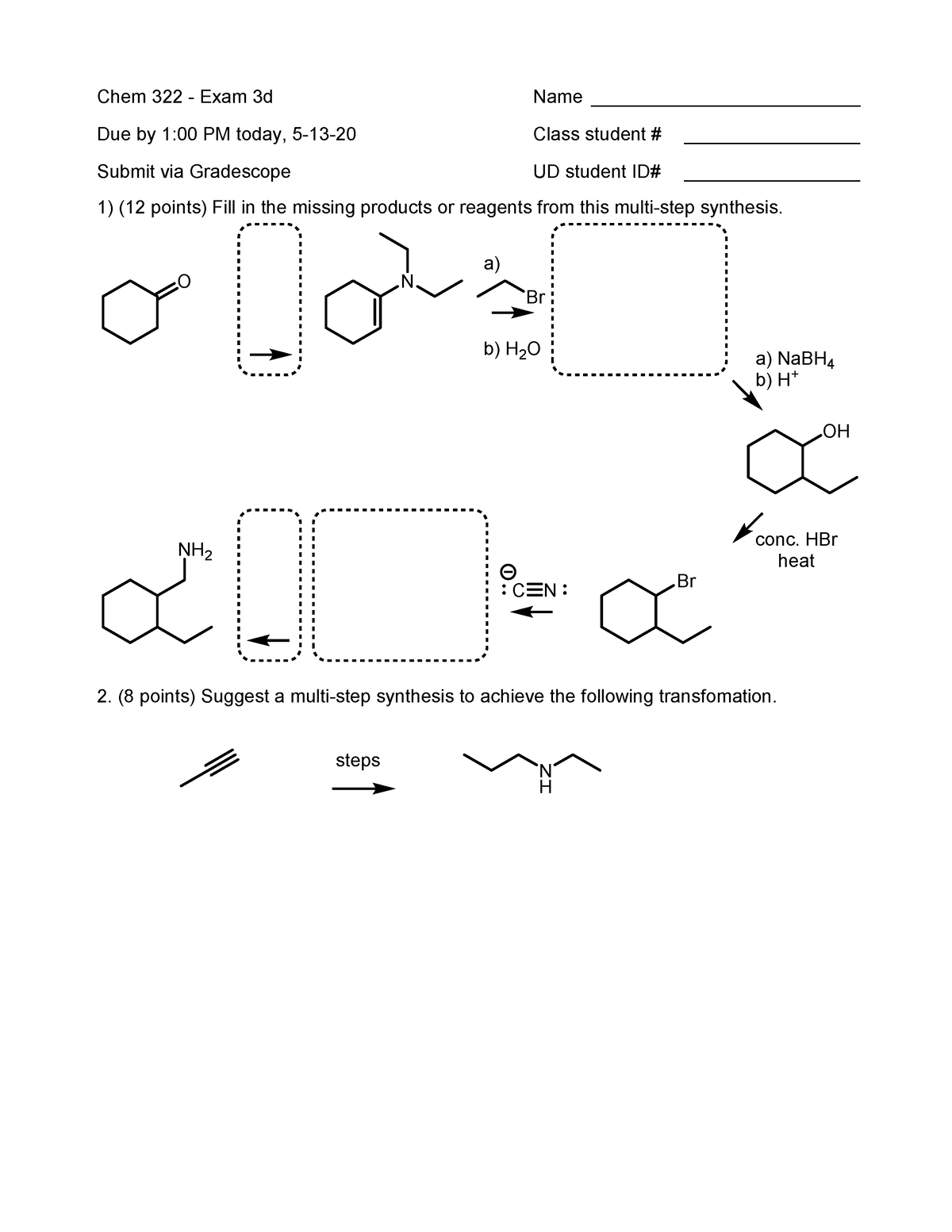 Chem 322 2020 Spring Written Exam 3d - - Studocu