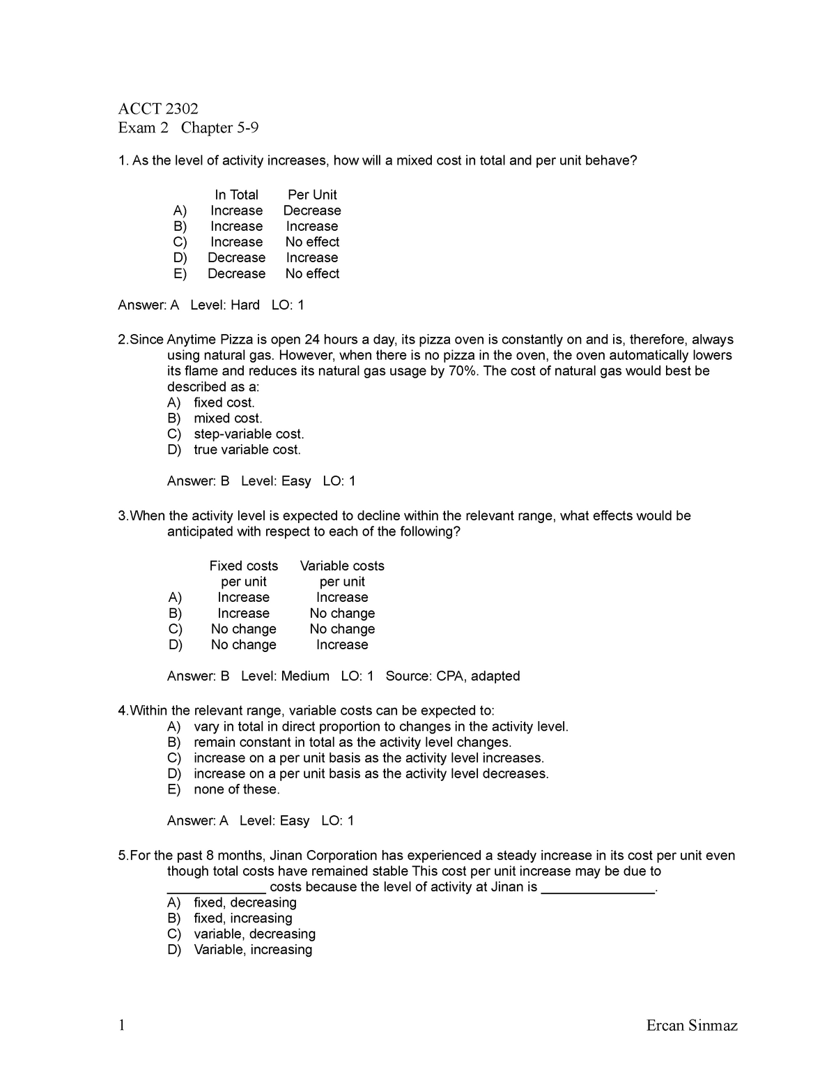 Sample/practice exam 1 July 2019, questions and answers - Exam 2 ...