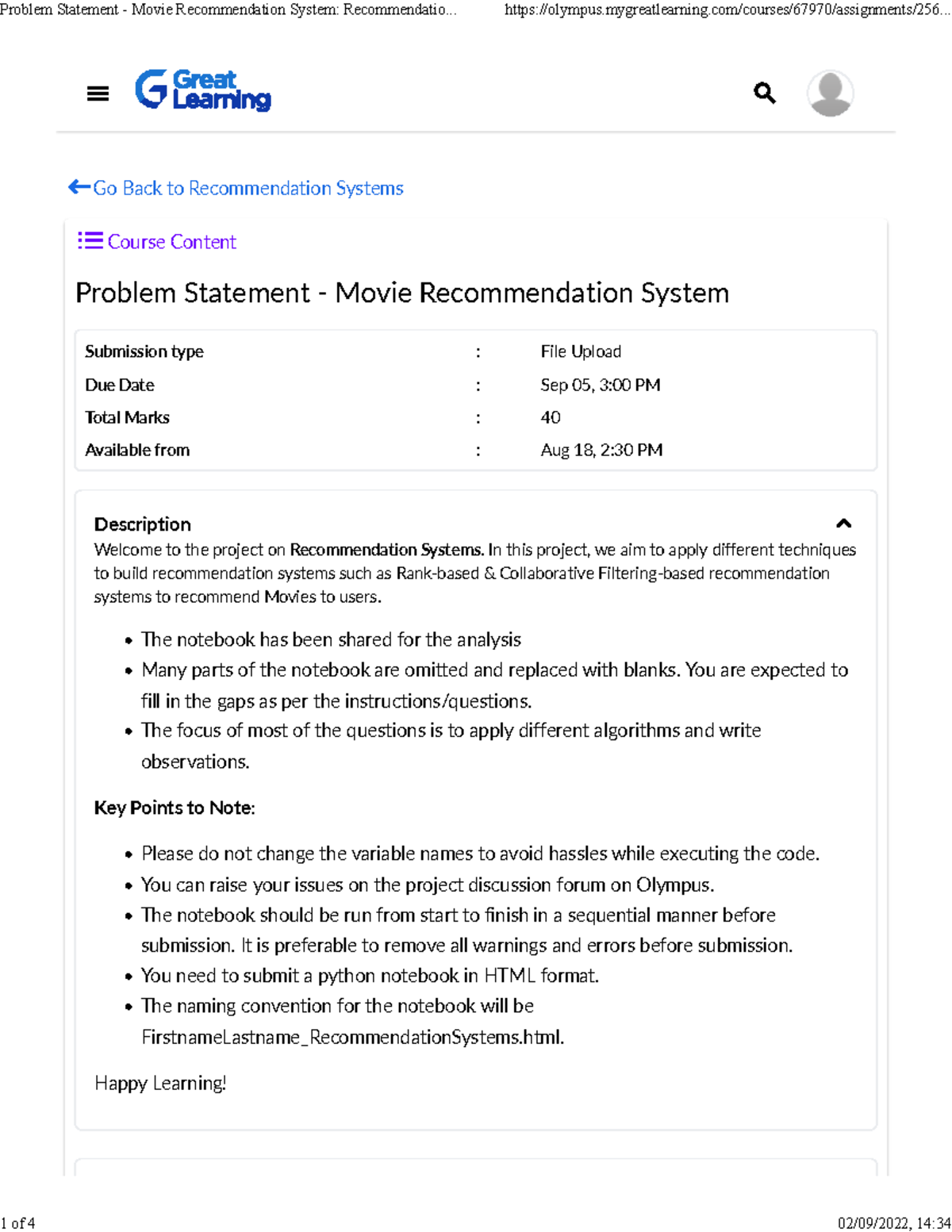 Problem Statement - Movie Recommendation System - Go ack to ...