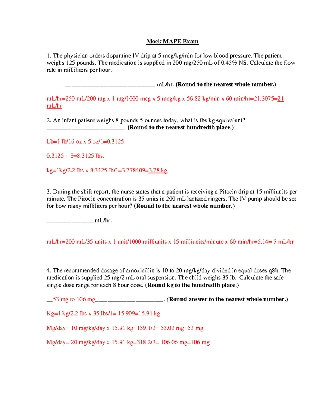Mock MAPE ExamWeek 7Answer Key NUR 101 NCC Studocu