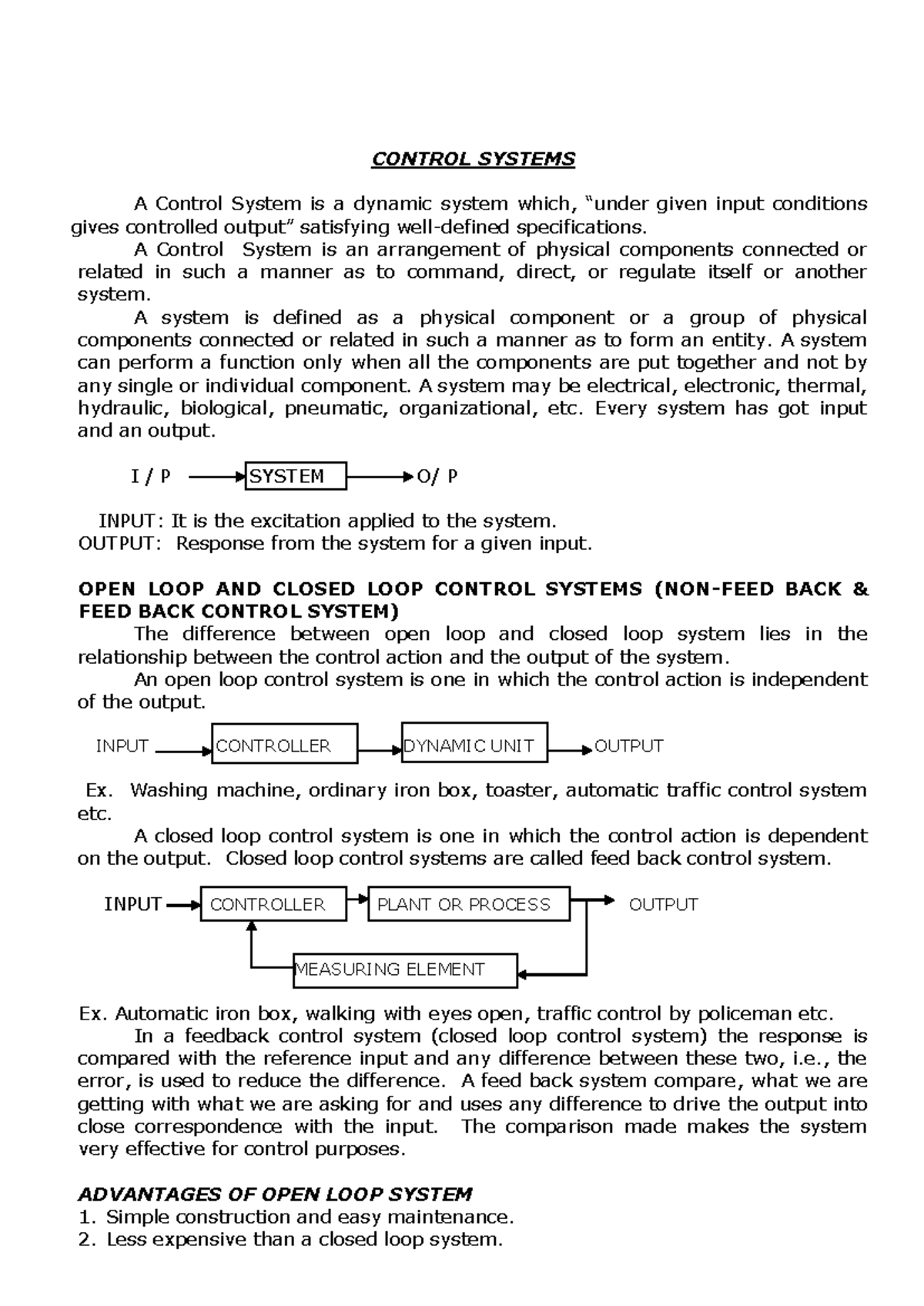 Cs-module 1 notes - CONTROL SYSTEMS A Control System is a dynamic ...