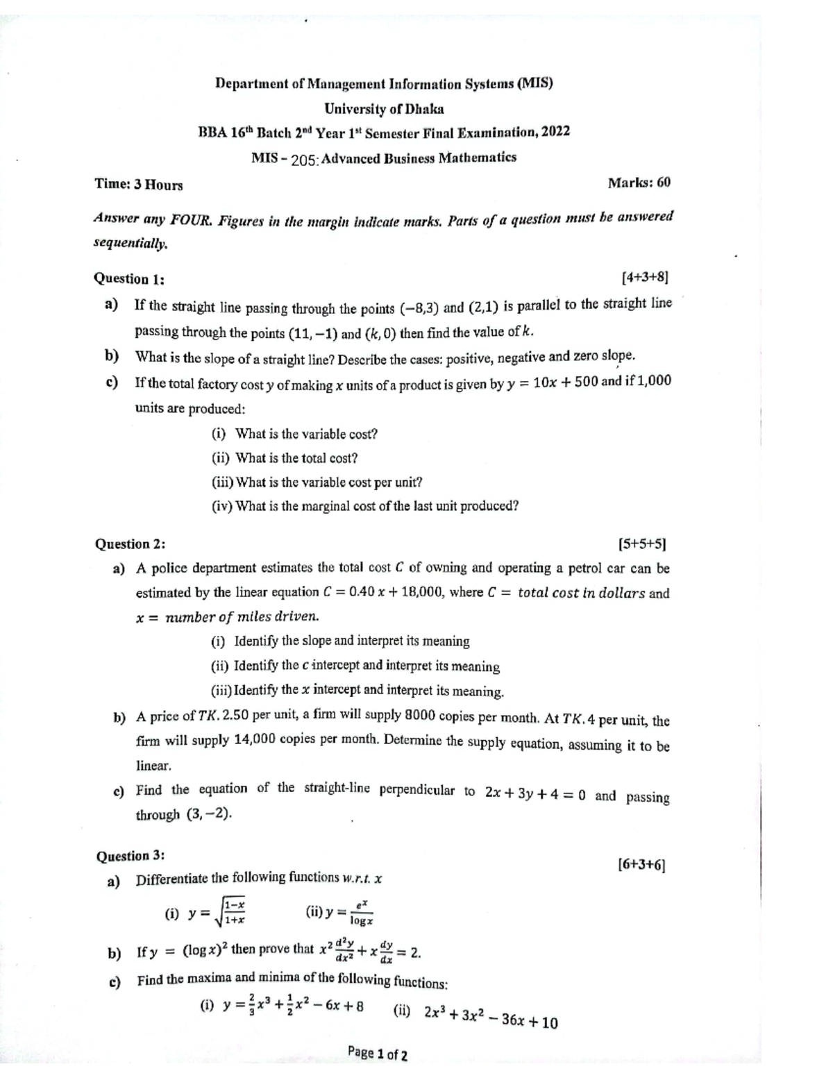 MIS-205[Advanced Business Mathematics] - Management Accounting - Studocu