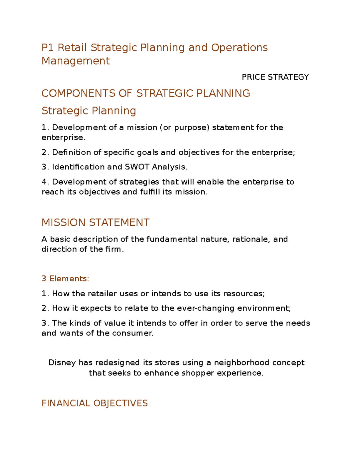 P1 Retail Strategic Planning and Operations Management P1 Retail