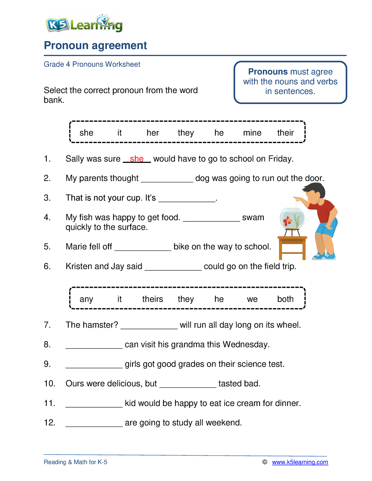 Grade 4 Pronoun Agreement B - Pronoun Agreement Grade 4 Pronouns ...