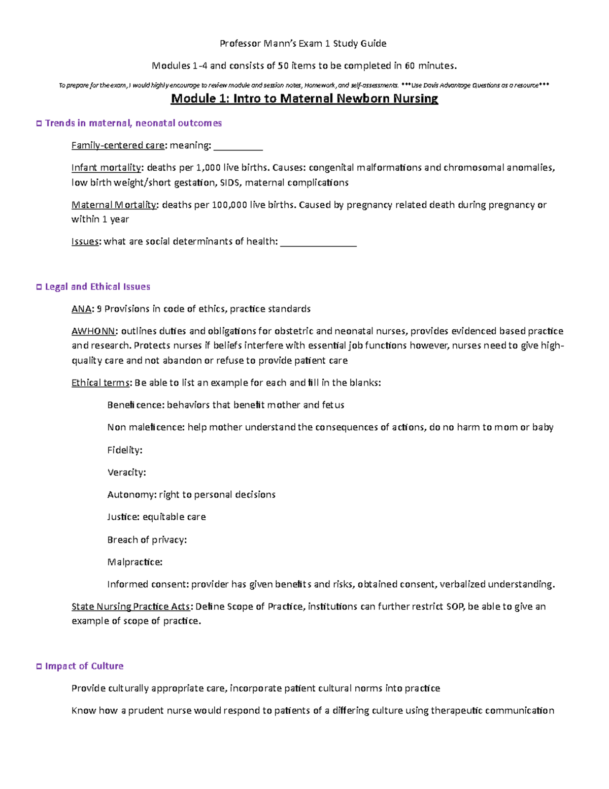 Exam+1+study+guide+S+2023 copy - Modules 1-4 and consists of 50 items ...