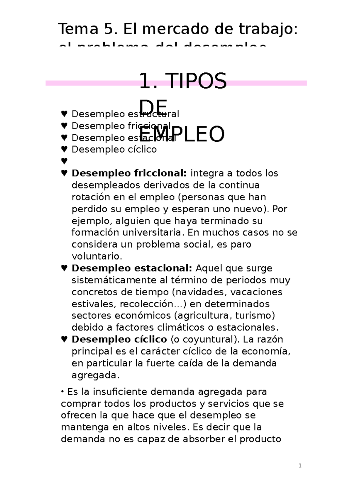 TEMA 5 - Apuntes 5 - Desempleo Estructural Desempleo Friccional ...