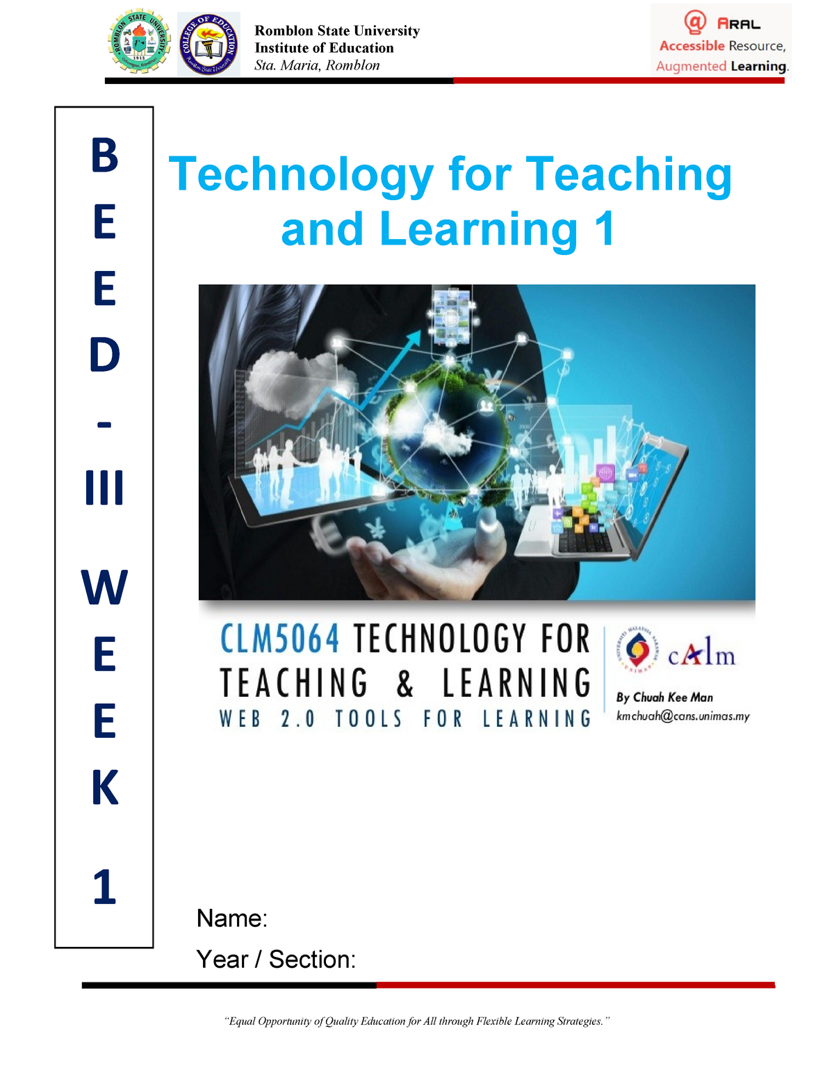 TECHNOLOGY FOR TEACHING AND LEARNING 2 - Page 1 Institute Of Education ...