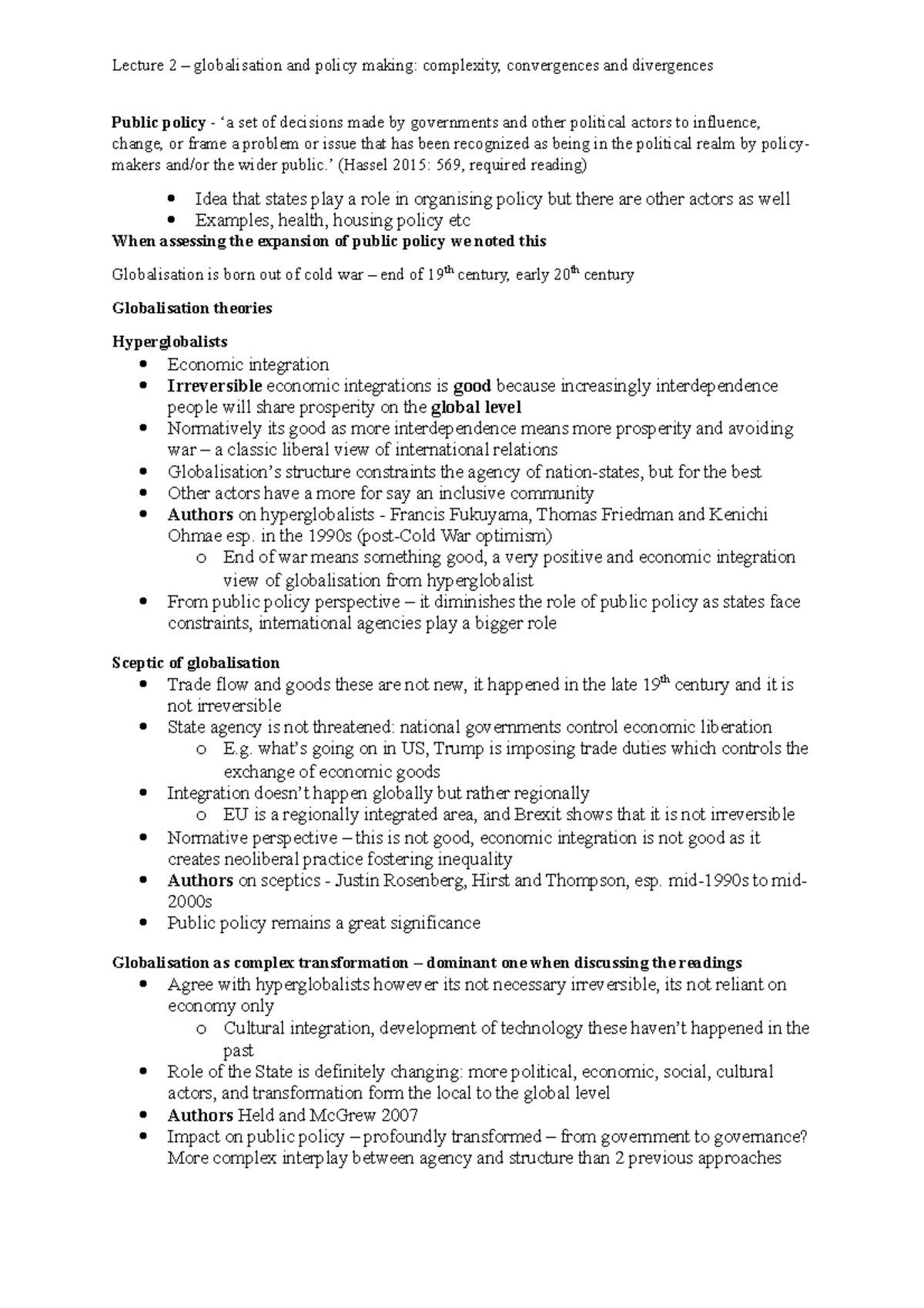 Week 2 - Lecture notes 2 - Lecture 2 – globalisation and policy making ...