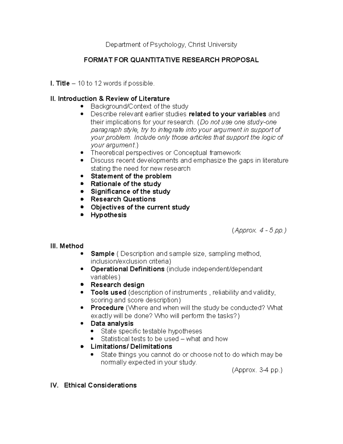 Format for Quant - Department of Psychology, Christ University FORMAT ...