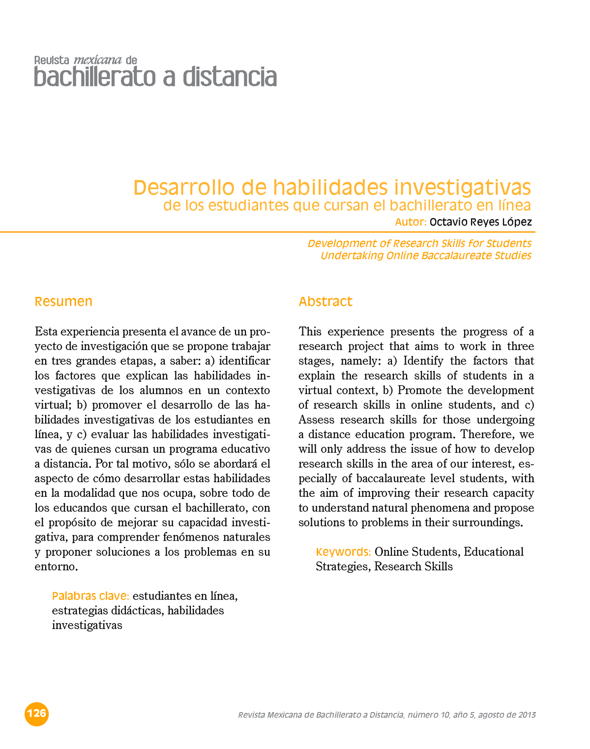 Desarrollo DE Habilidades Investigativas 2013 - 126 Revista Mexicana De ...