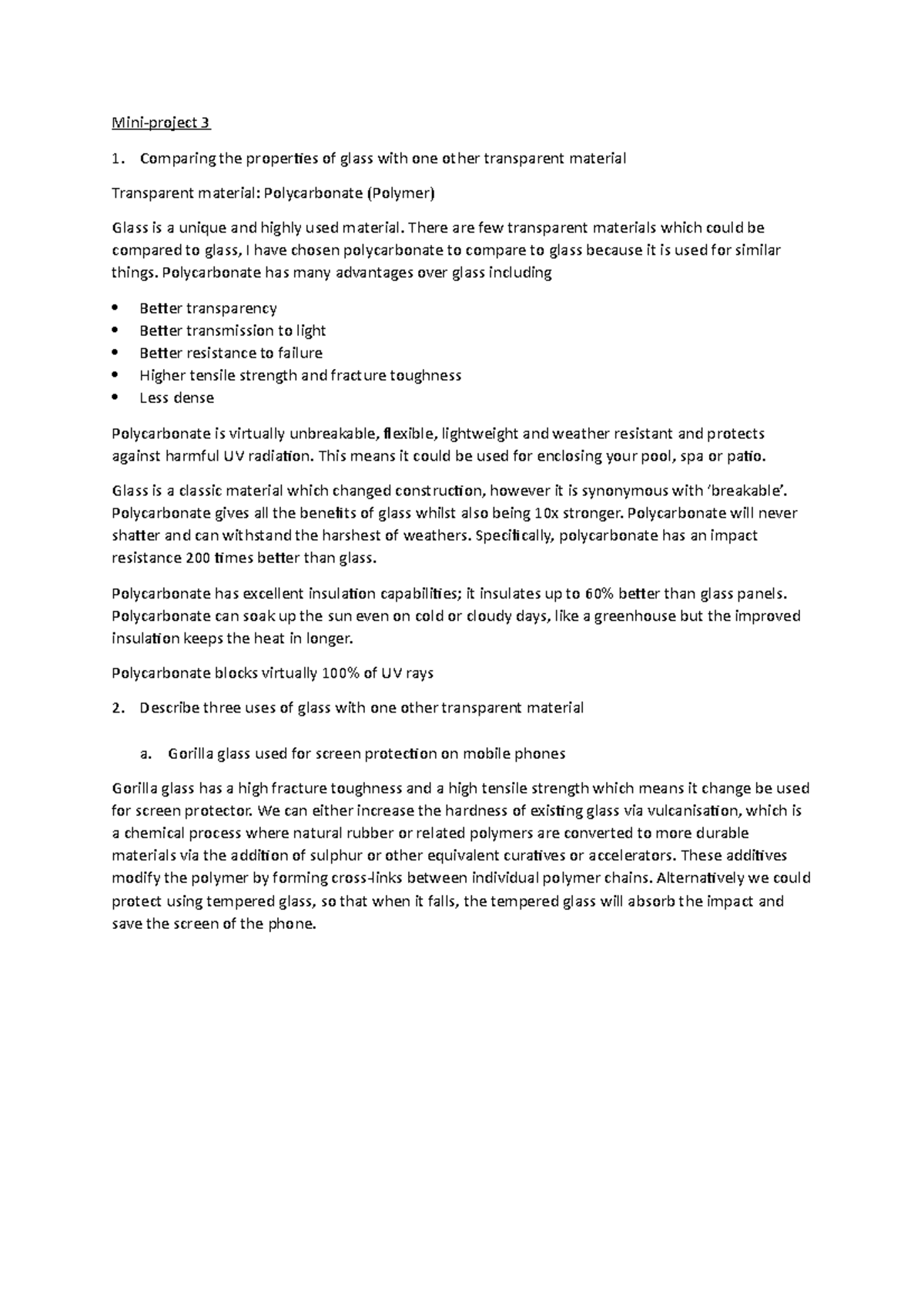 Properties of glass question and answers - Mini-project 3 Comparing the ...