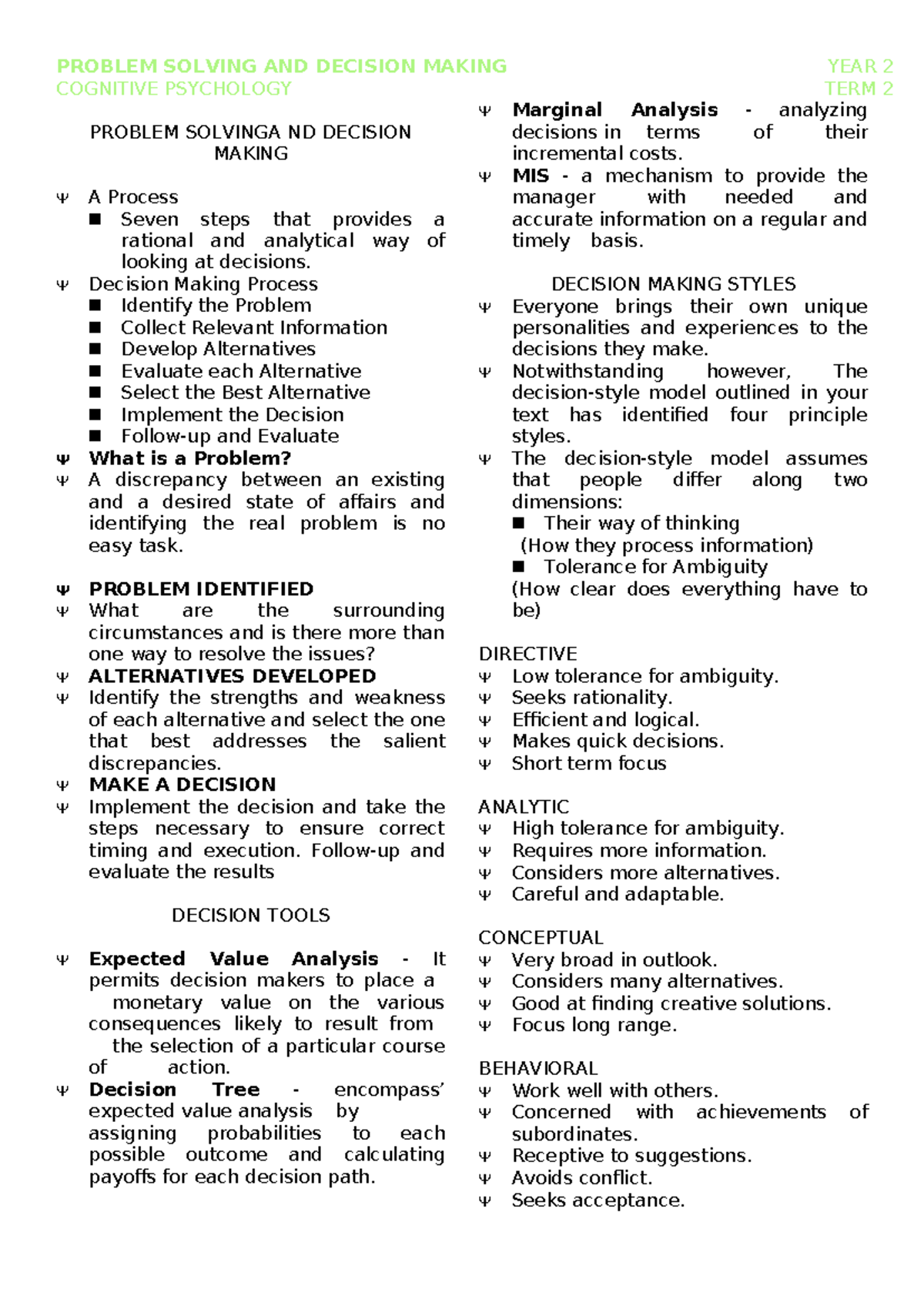 Problem Solvinga ND Decision Making - PROBLEM SOLVING AND DECISION ...
