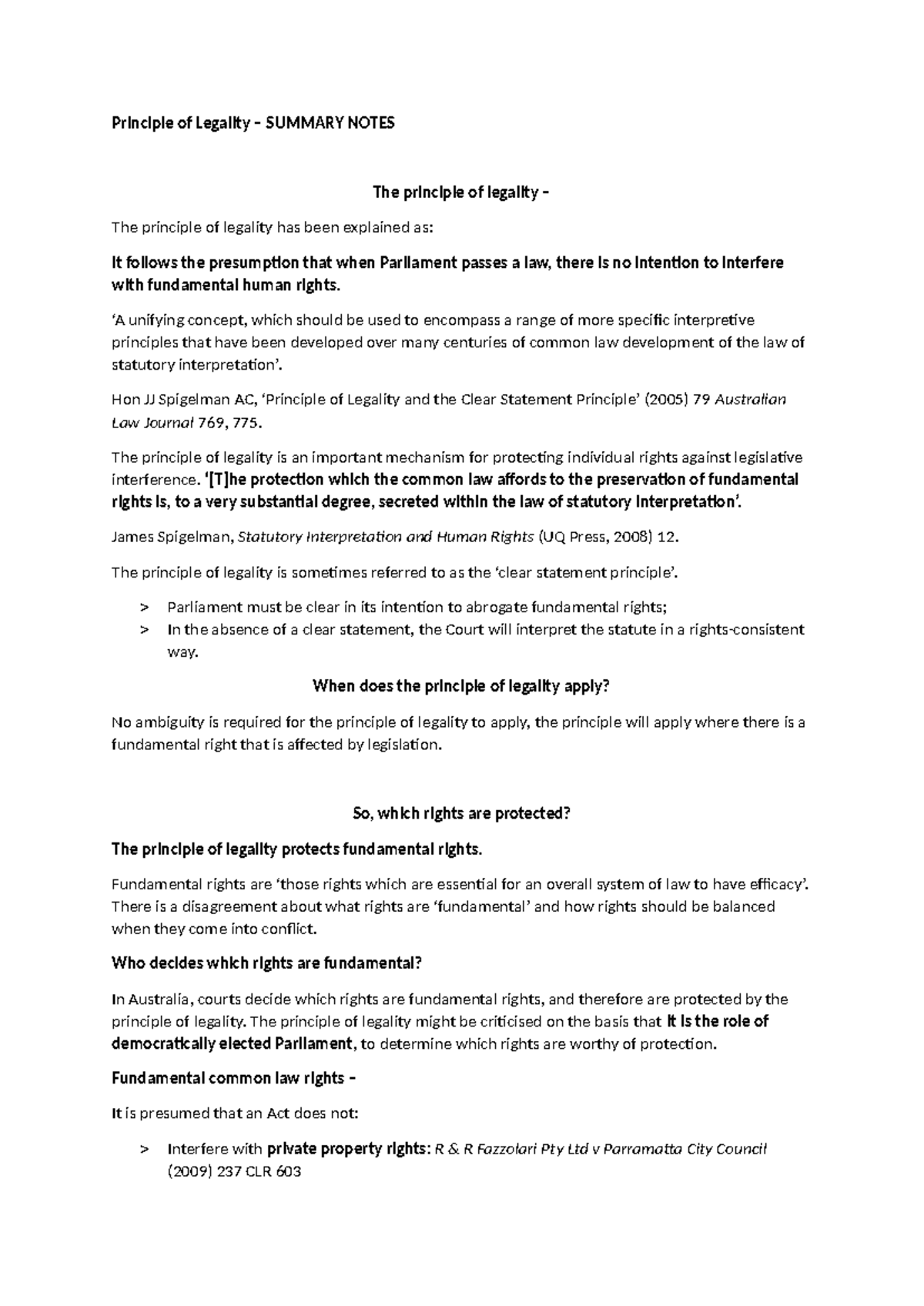 Principle of legality Summary - Principle of Legality – SUMMARY NOTES ...