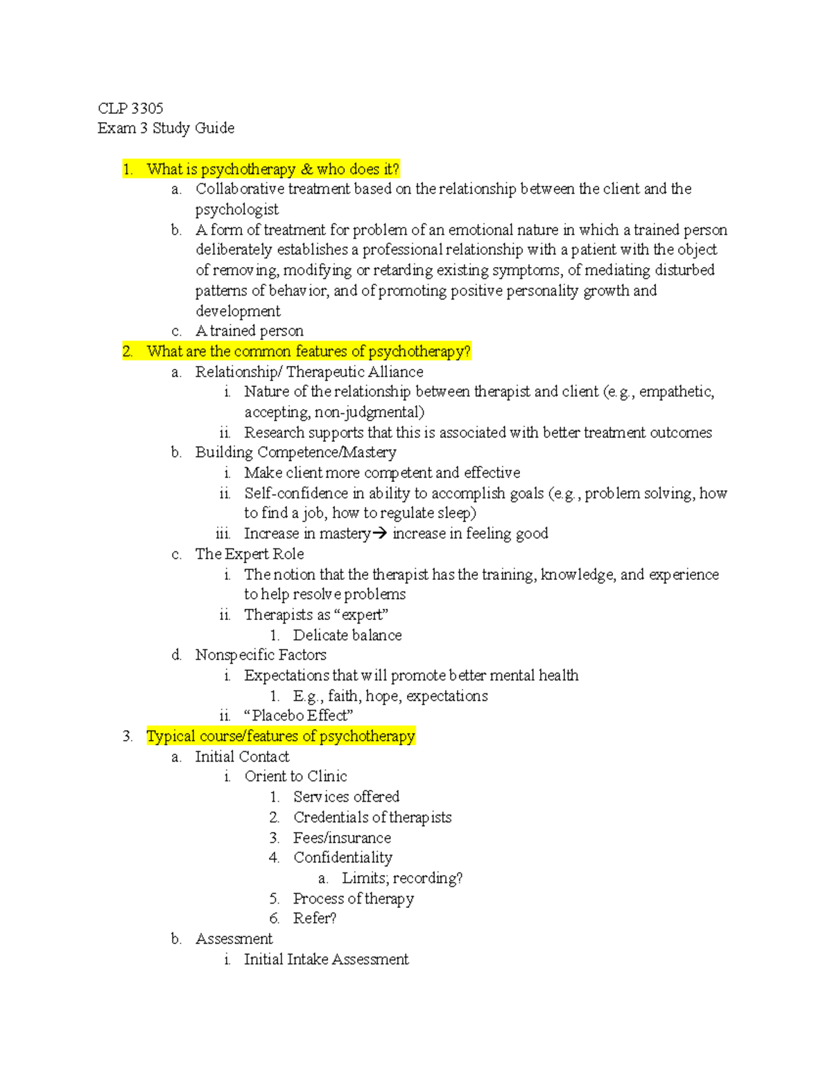 Exam 3 Study Guide clinical and counseling psych - CLP 3305 Exam 3 ...