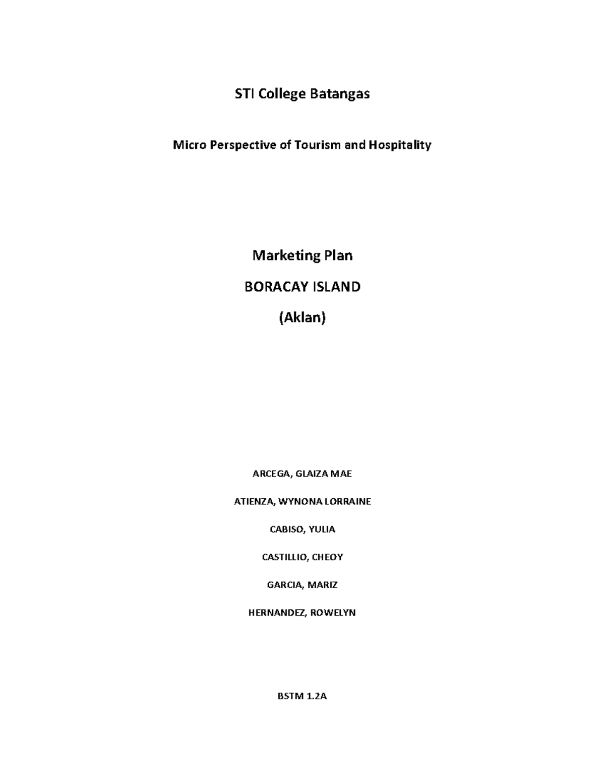 Marketing Plan Boracay Island STI College Batangas Micro Perspective