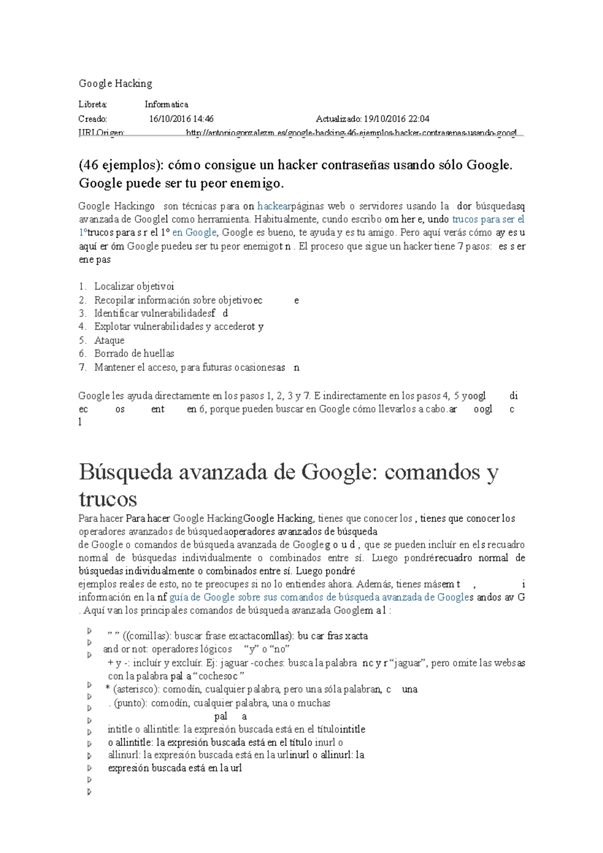 Google Hack - Google Hacking Libreta: Informatica Creado: 16/10/2016 14 ...