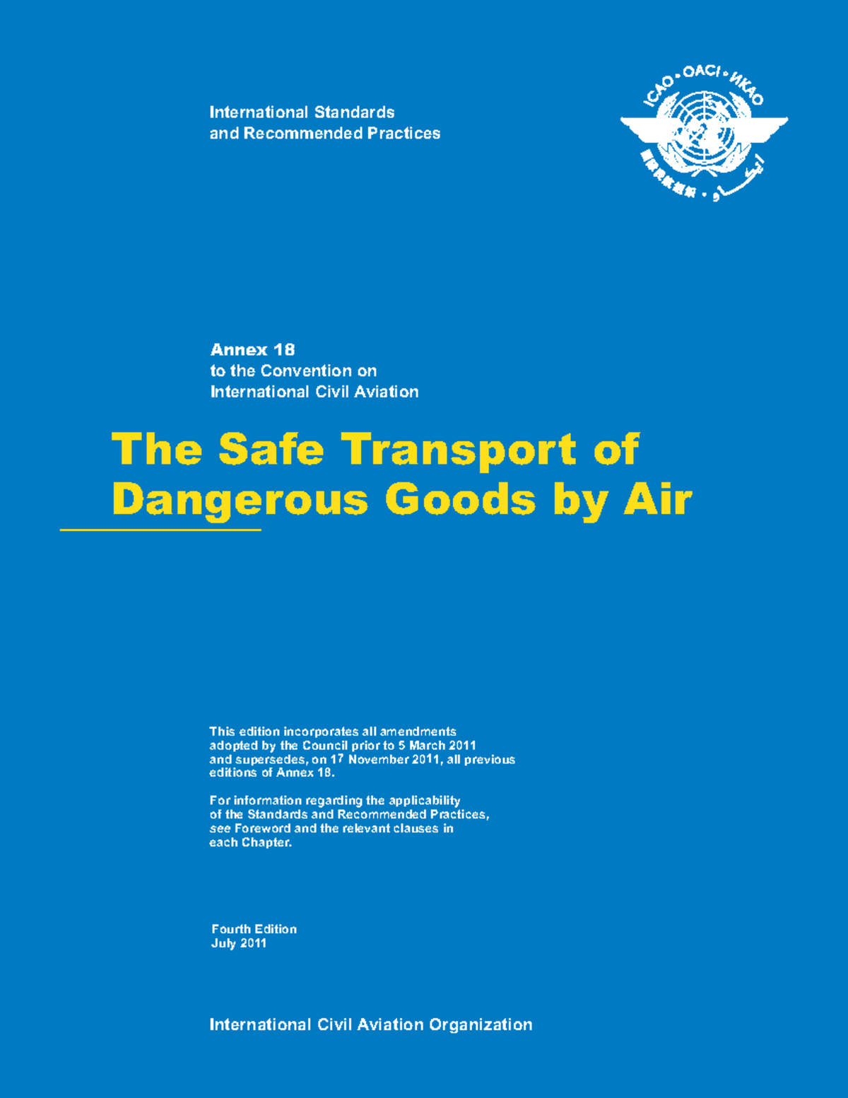 Icao Annex 18 Thesafetransportofdangerousgoodsbyair The Safe Transport Of Dangerous Goods By 8299