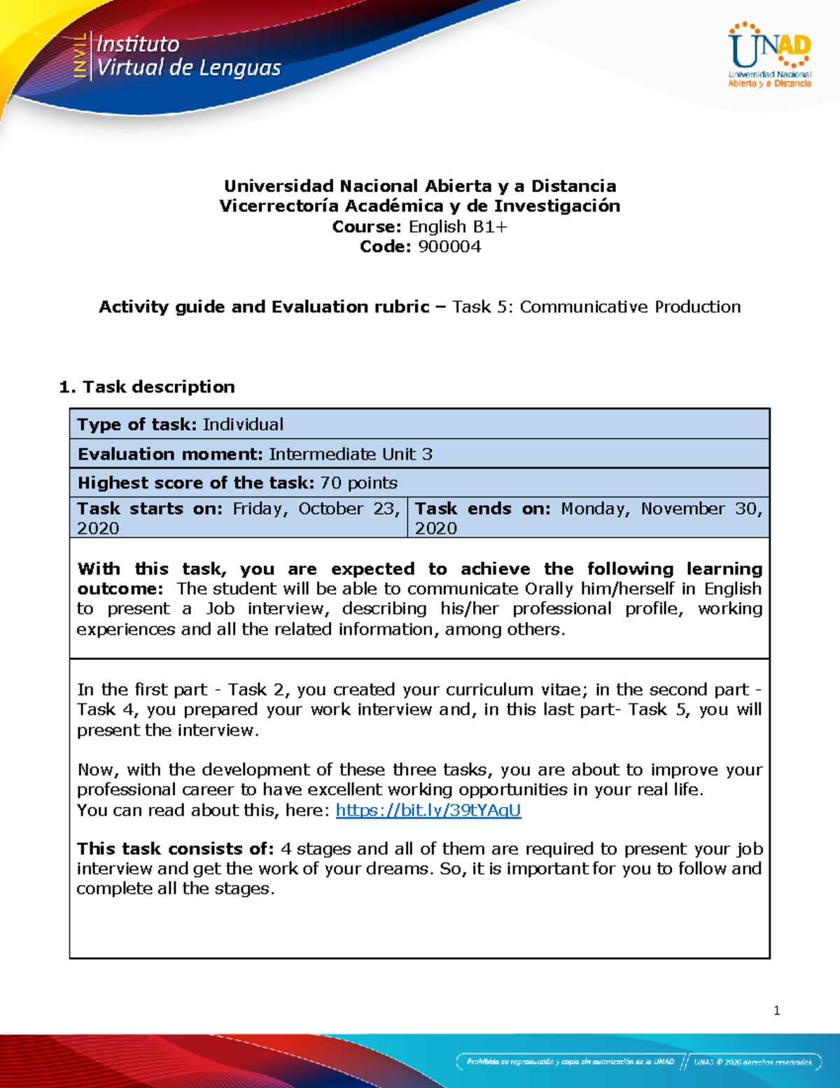 Activities guide and Evaluation rubric - Unit 3 -Task 5 - Communicative ...