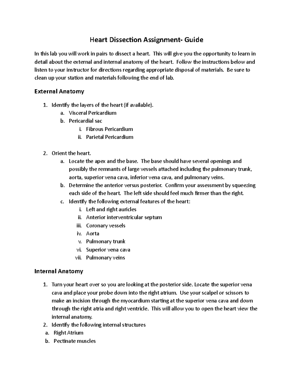 BIO 211L RS Activity 1Heart Dissection Heart Dissection Assignment