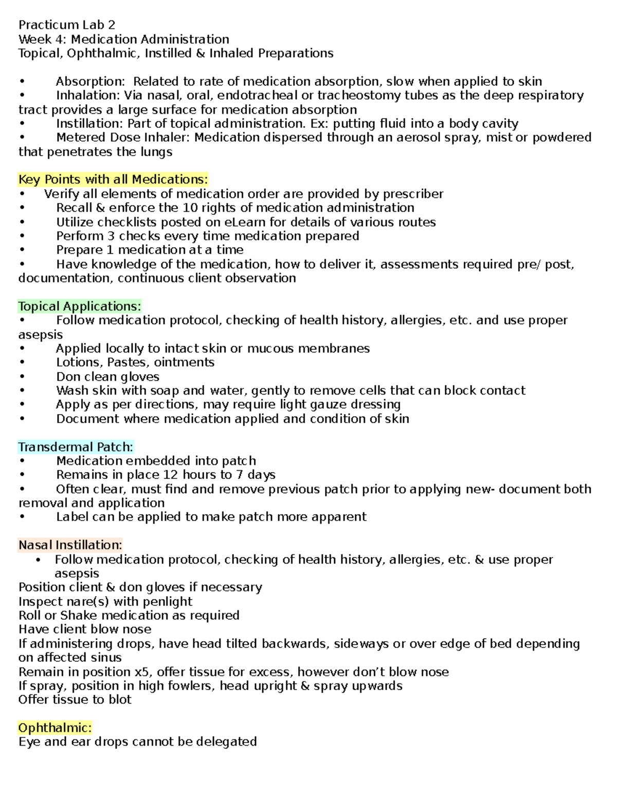 Medication Administration Practicum Lab 2 Week 4 Medication