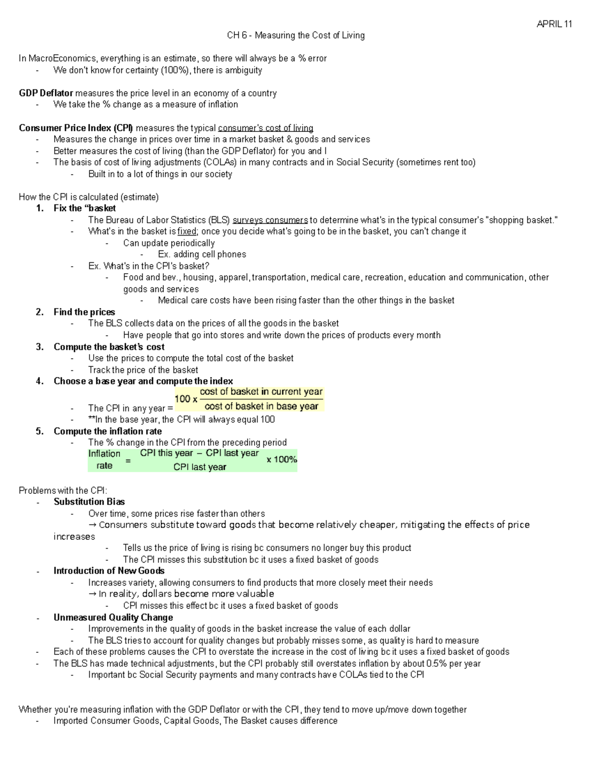 Ch 6 Measuring The Cost Of Living Ecn 1b Uc Davis Studocu