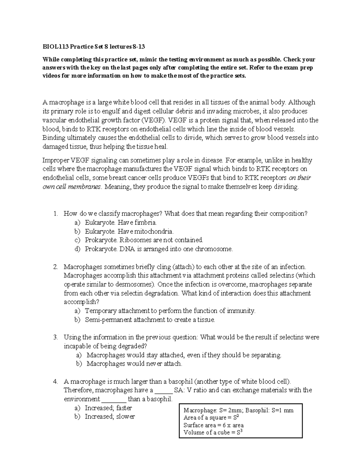 BIOL113 Practice Set 8 lectures 8-13 - Check your answers with the key ...