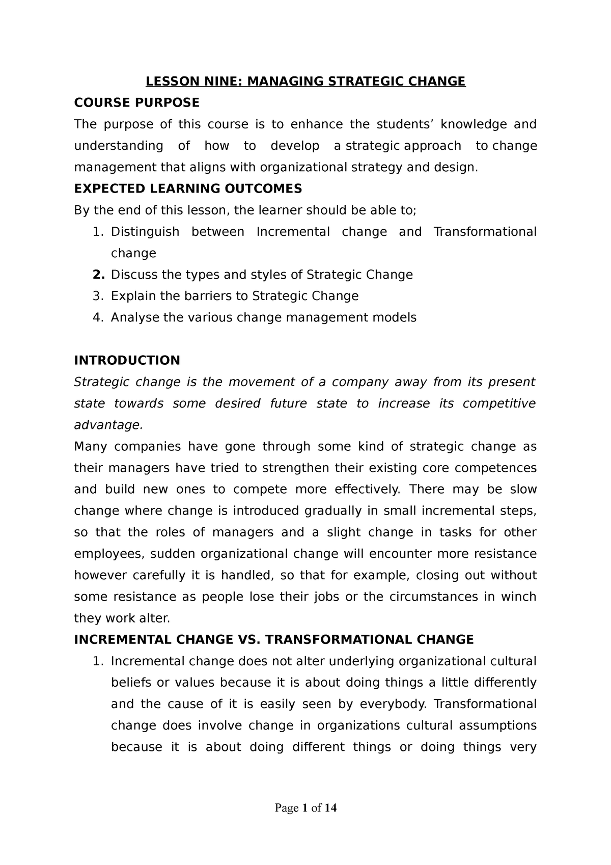 managing strategic change assignment