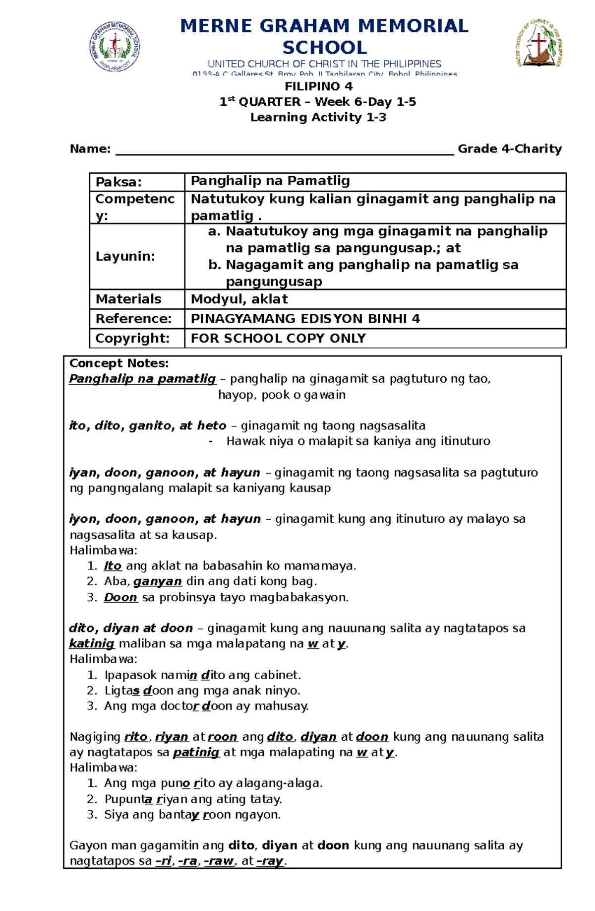 Filipino 4 Q1-w6 - KKMJS - FILIPINO 4 1 st QUARTER – Week 6-Day 1 ...