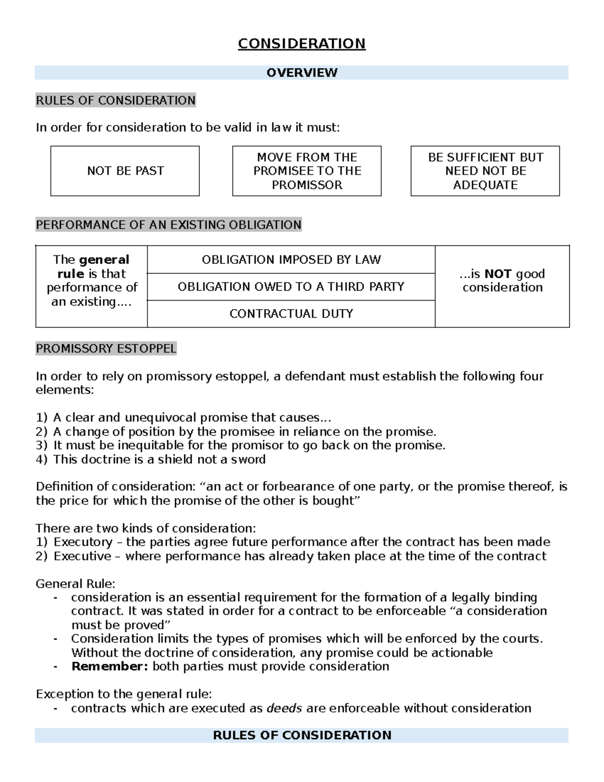 Notes - Consideration - CONSIDERATION OVERVIEW RULES OF CONSIDERATION ...