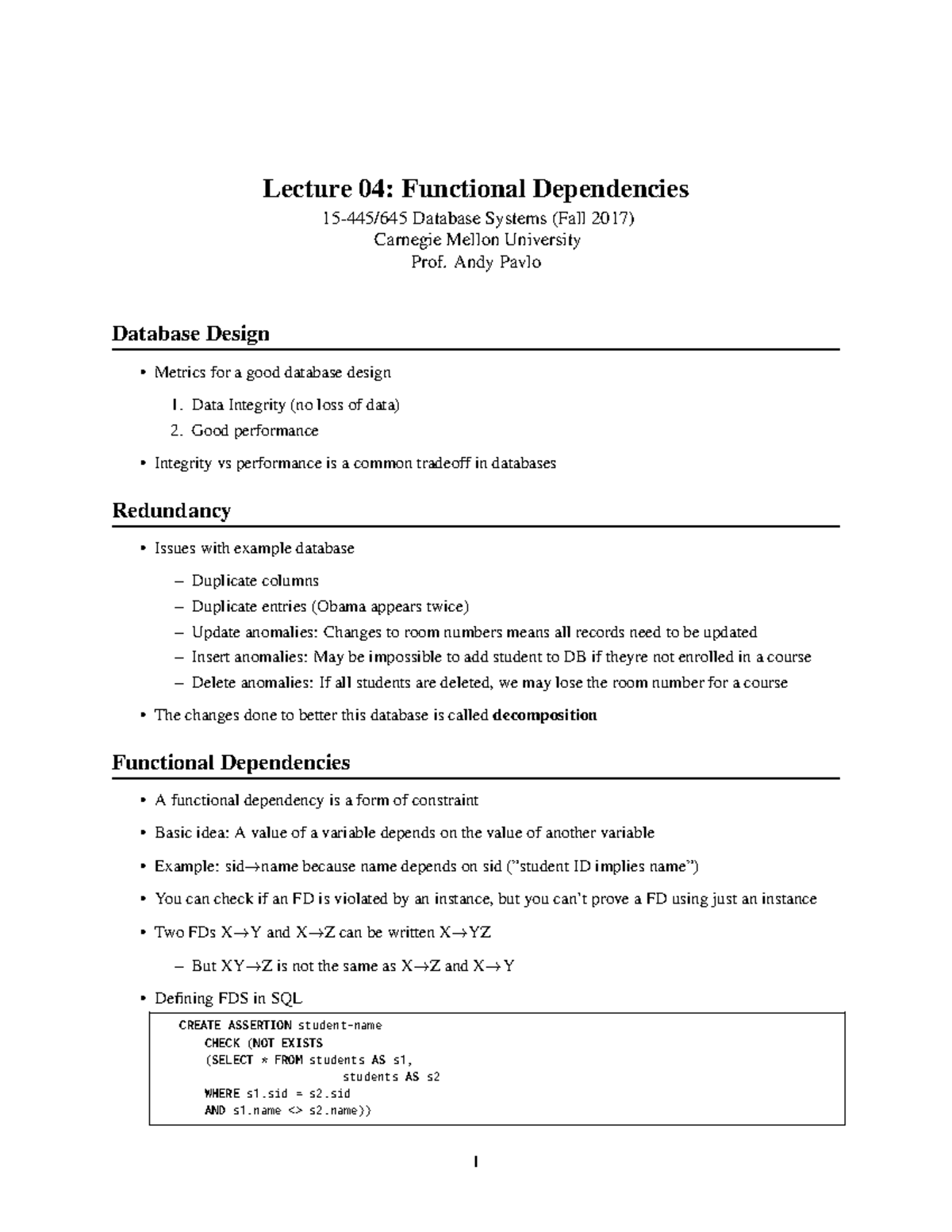 04-notes-functionaldependencies - Lecture 04: Functional Dependencies ...