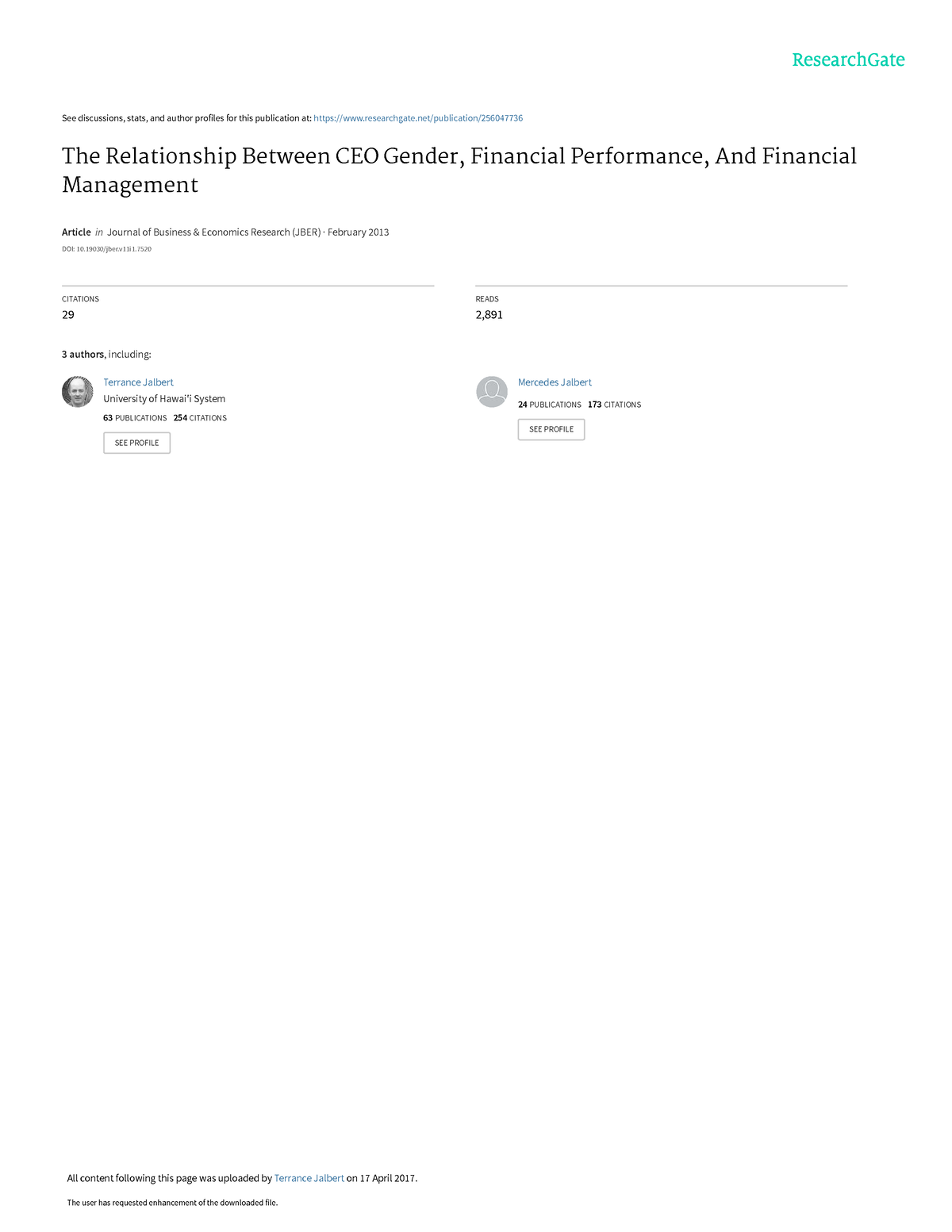 1. The Relationship Between CEO Gender Financial Perf - See Discussions ...