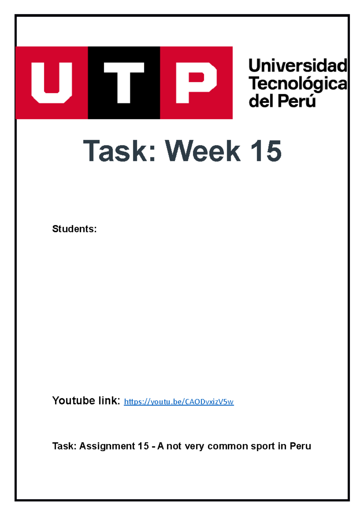 Task semana doc con respuestas - Task: Week 15 Students: Youtube link ...