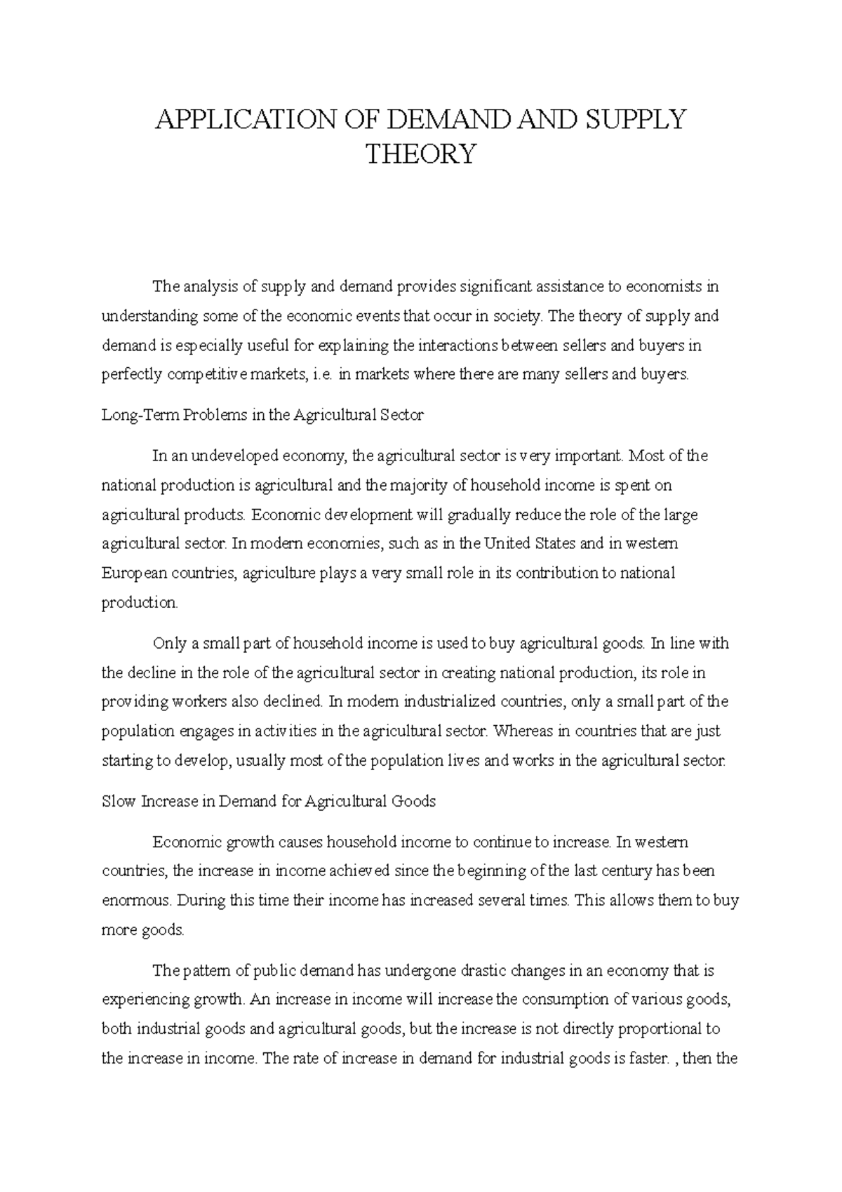 Application OF Demand AND Supply Theory APPLICATION OF DEMAND AND