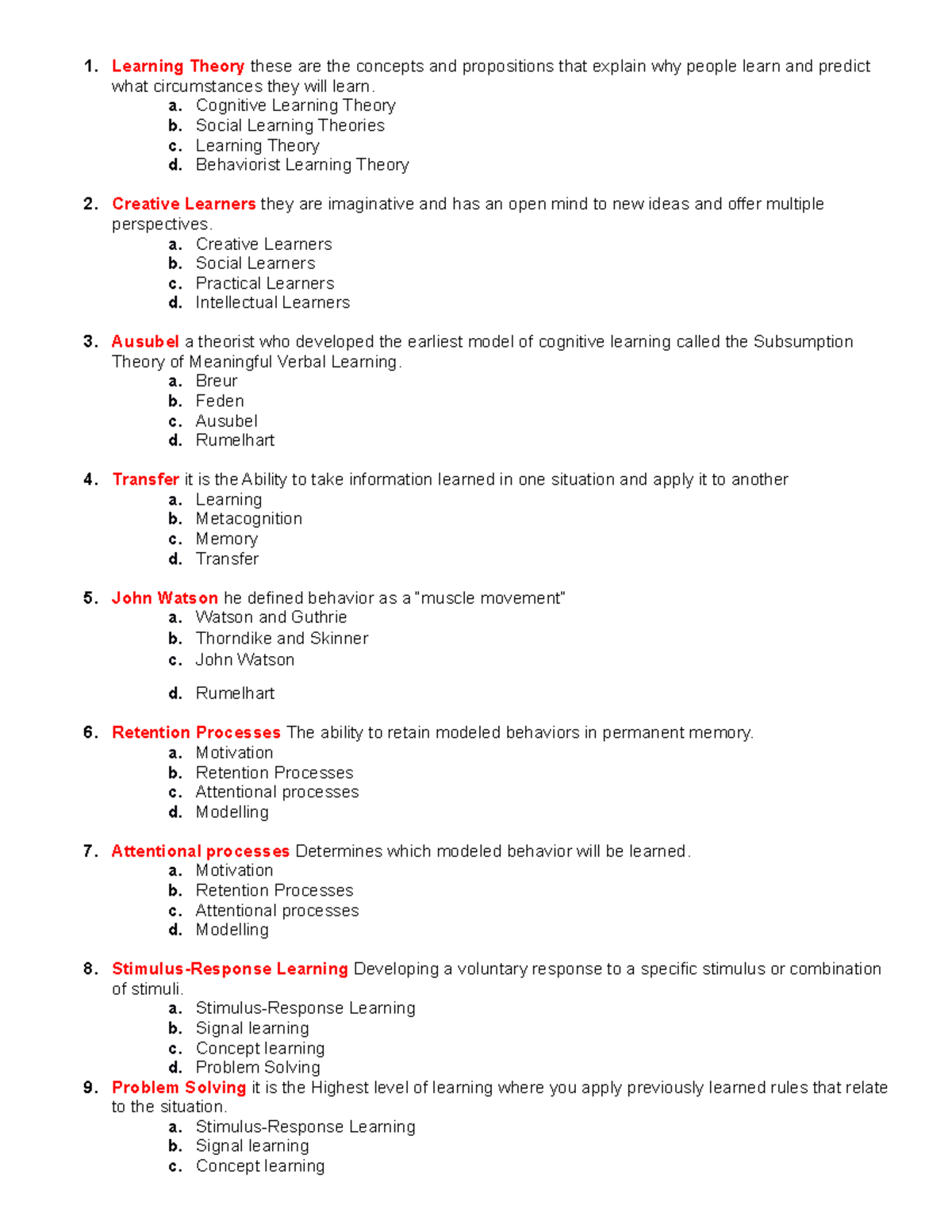 Quiz group 2 - fro educational purposes - Learning Theory these are the ...