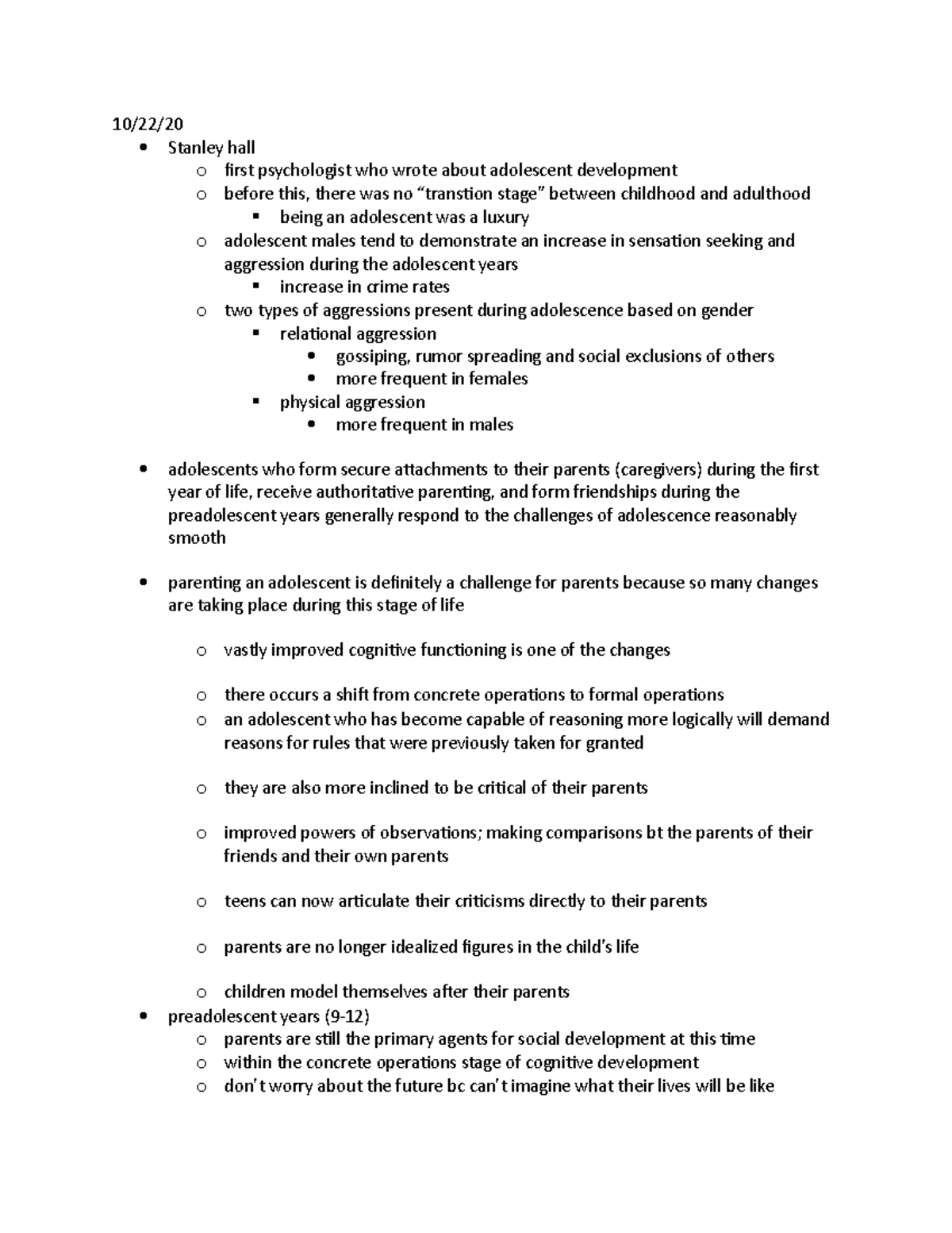 Human development Notes 3 - 10/22/ Stanley hall o first psychologist ...