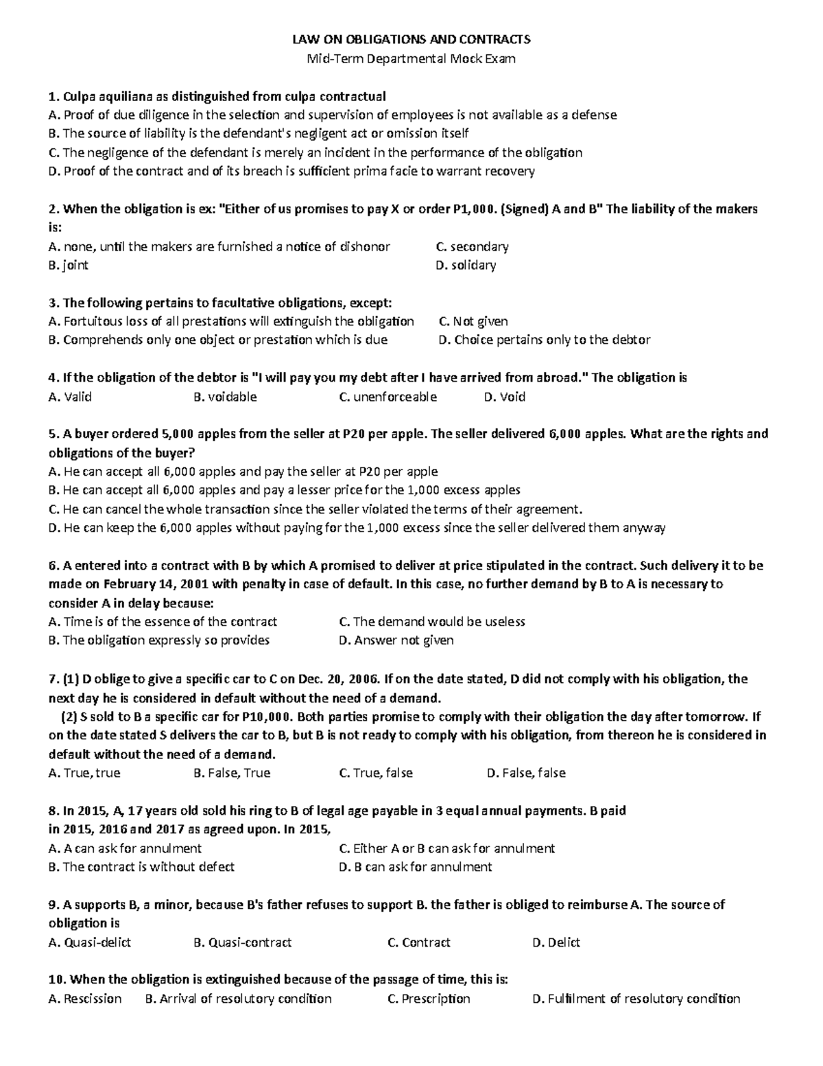 Toaz - Lecture notes 1 in Obligation and Contract - LAW ON OBLIGATIONS ...