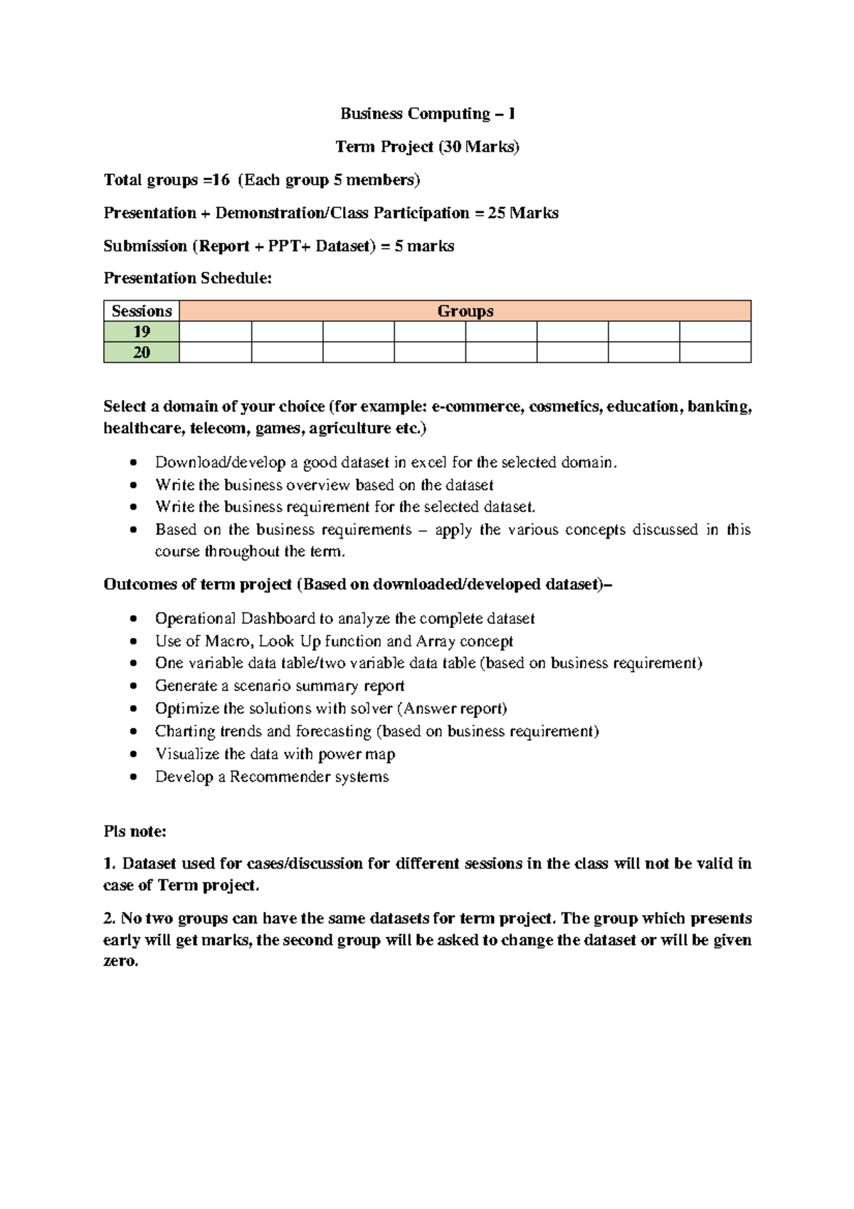 Term Project guidelines - Business Computing - Business Computing – I ...