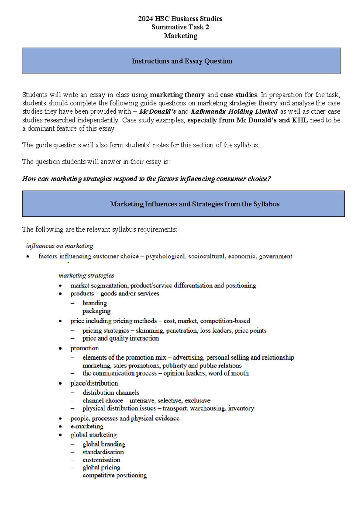 2024 HSC Business Studies Marketing Task - 2024 HSC Business Studies ...