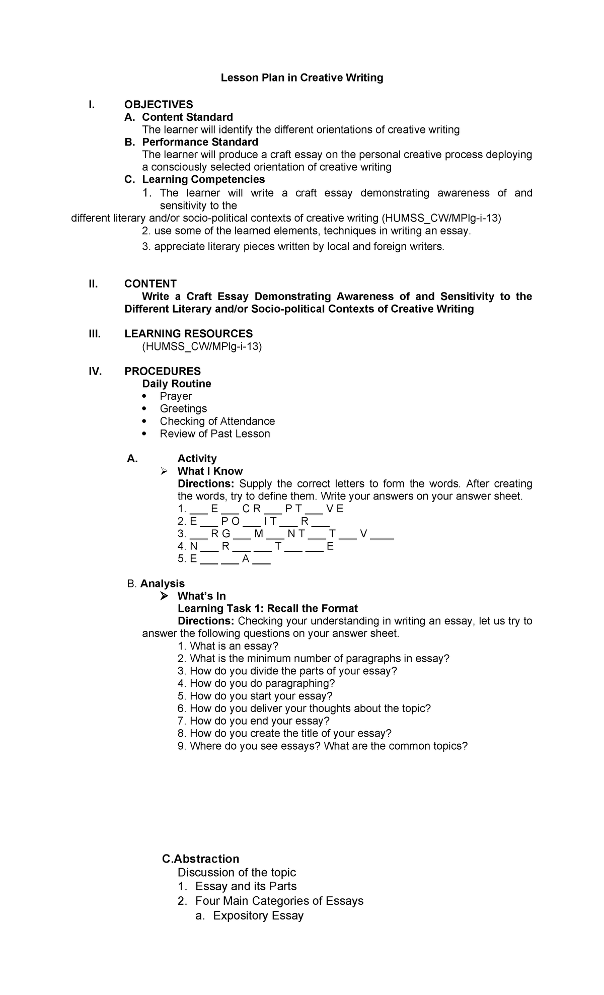 creative writing shs curriculum guide