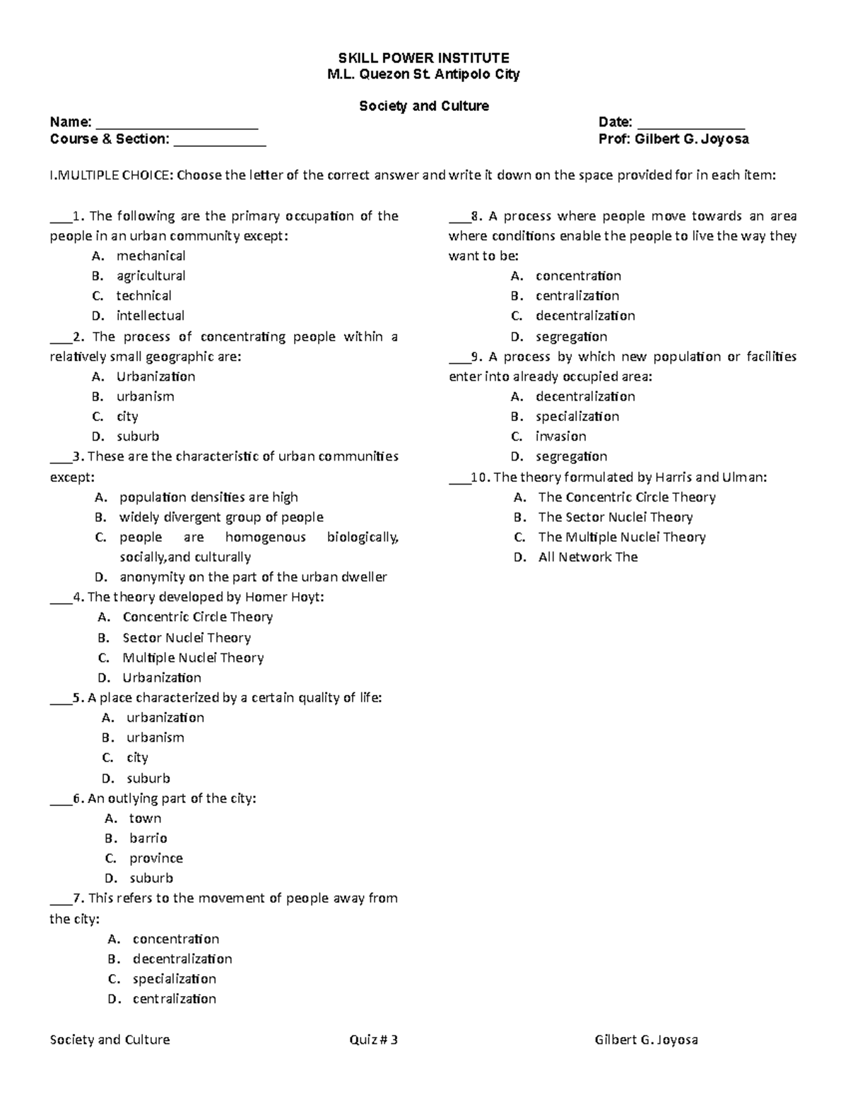 Sc-quiz-2 - Sample Behavioral Terms In Filipino And English For 