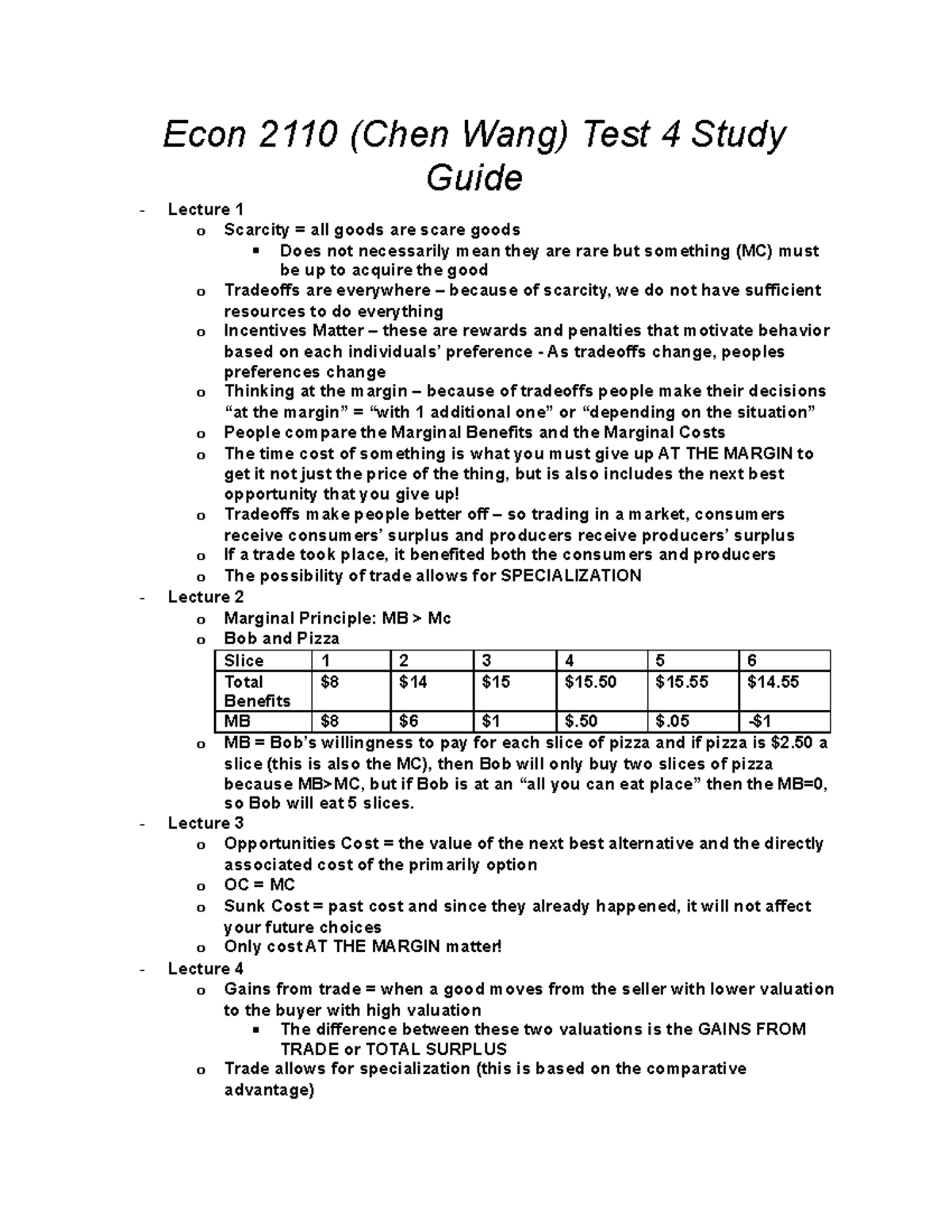 Econ Chen Wang Final Exam Study Guide Econ Chen Wang Test Study Guide Lecture