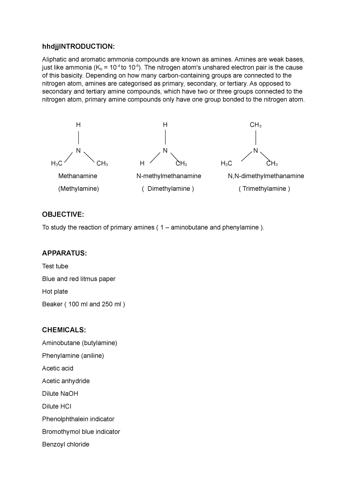 EXP 4 CHM132 - lab report experiment 4 - hhdjjINTRODUCTION: Aliphatic ...