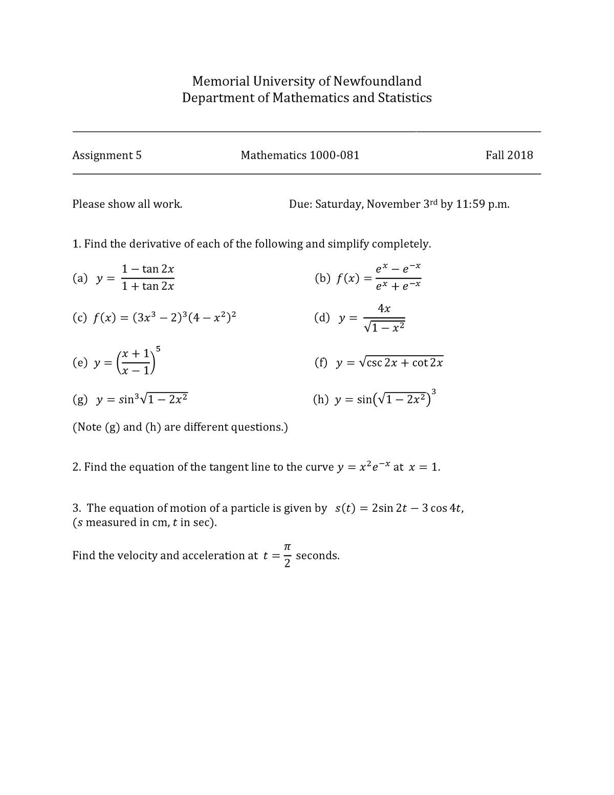 Assignment 5 Fall 18 Math 1000 Calculus I Studocu