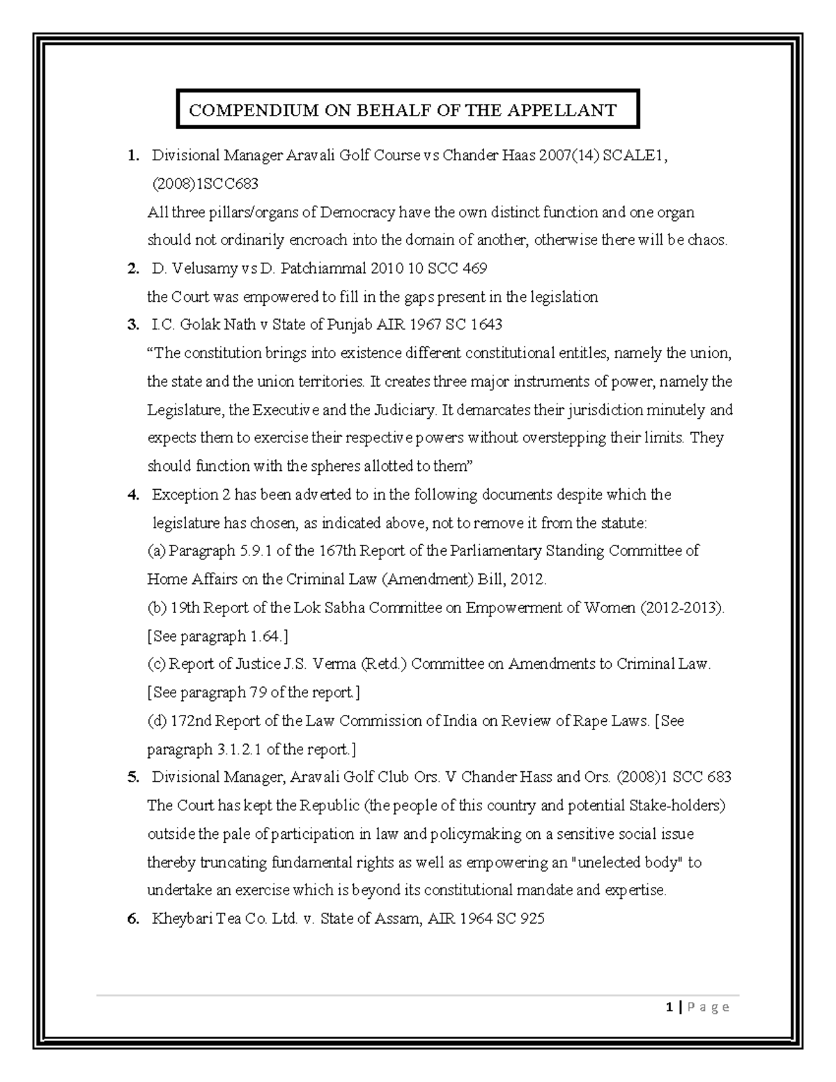 Compendium 14P - COMPENDIUM ON BEHALF OF THE APPELLANT Divisional ...