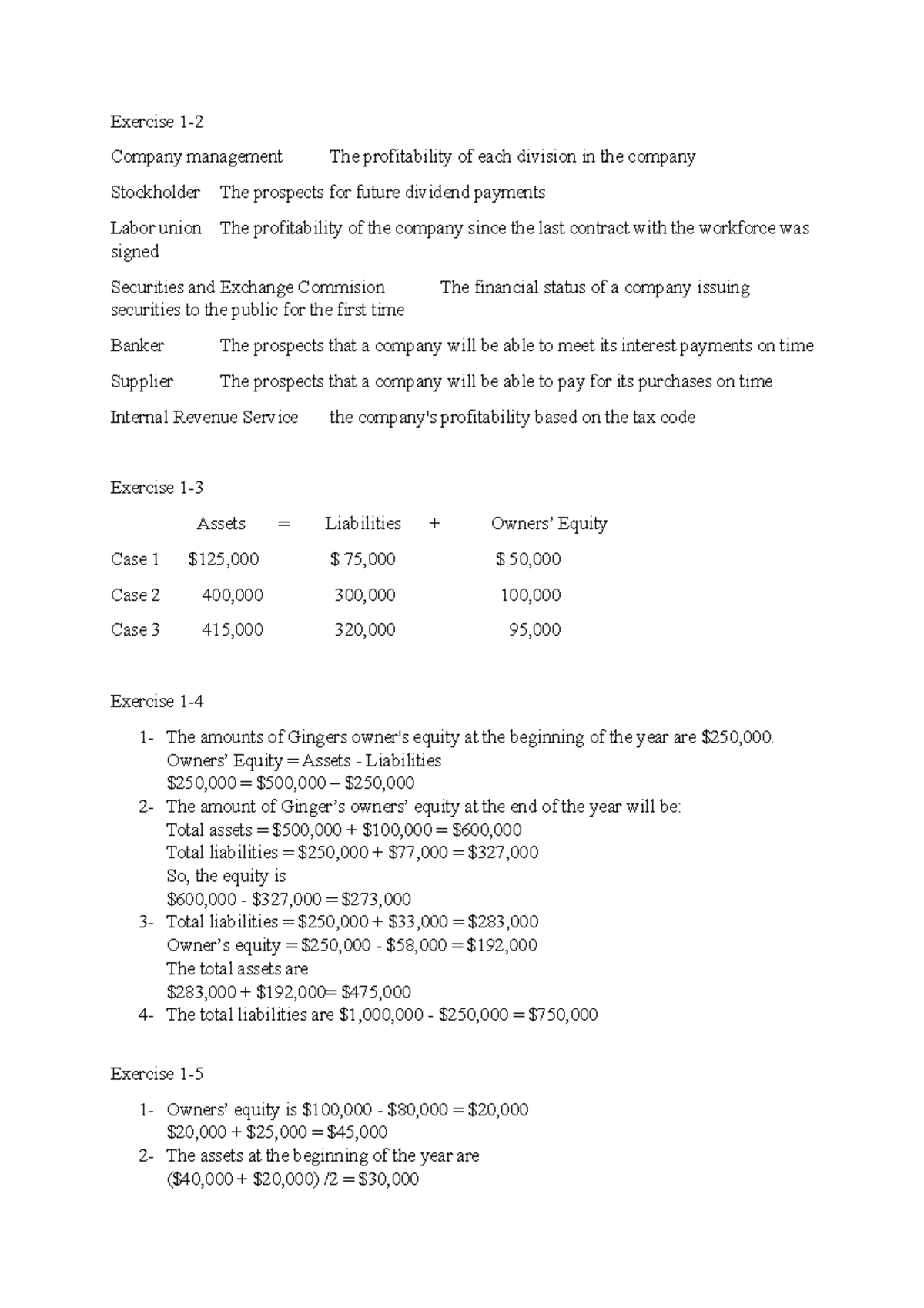 Acc ex - ACCOUNTING EXERCICE - Exercise 1- Company management The ...