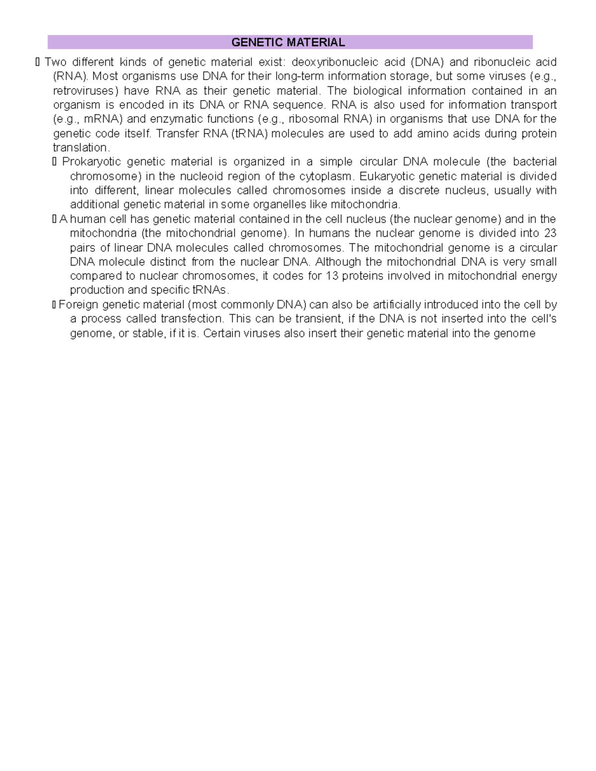 Genetic Material - GENETIC MATERIAL Two different kinds of genetic ...